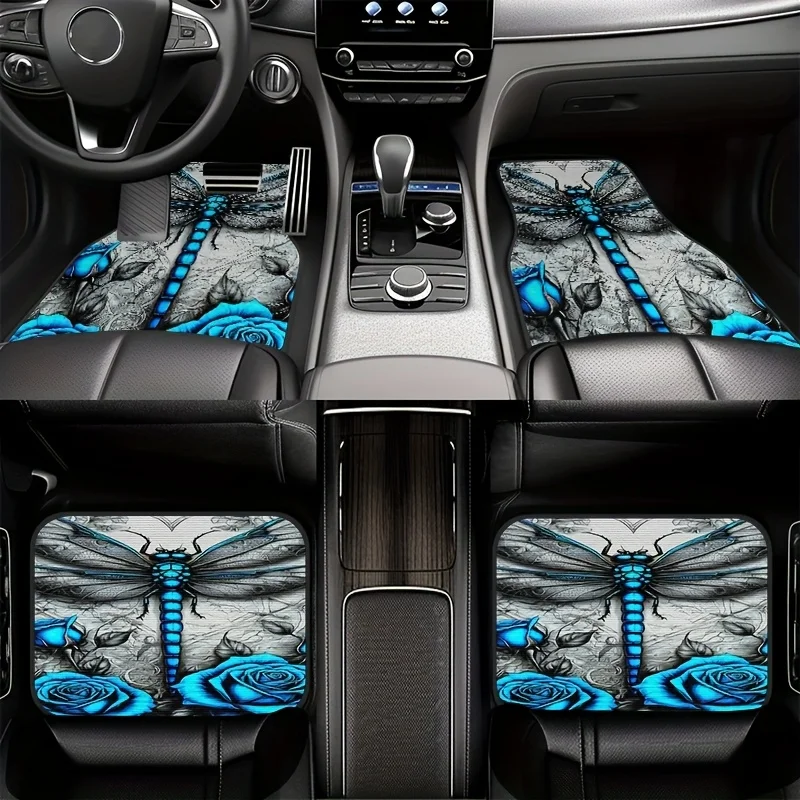 4pcs Blue Rose & Dragonfly Car Floor Mats Set - All-Weather Non-Slip Durable All-Season Floor Liners, Elegant Black & Blue Desig
4pcs Blue Rose & Dragonfly Car Floor Mats Set - All-Weather Non-Slip Durable All-Season Floor Liners, Elegant Black & Blue Desig