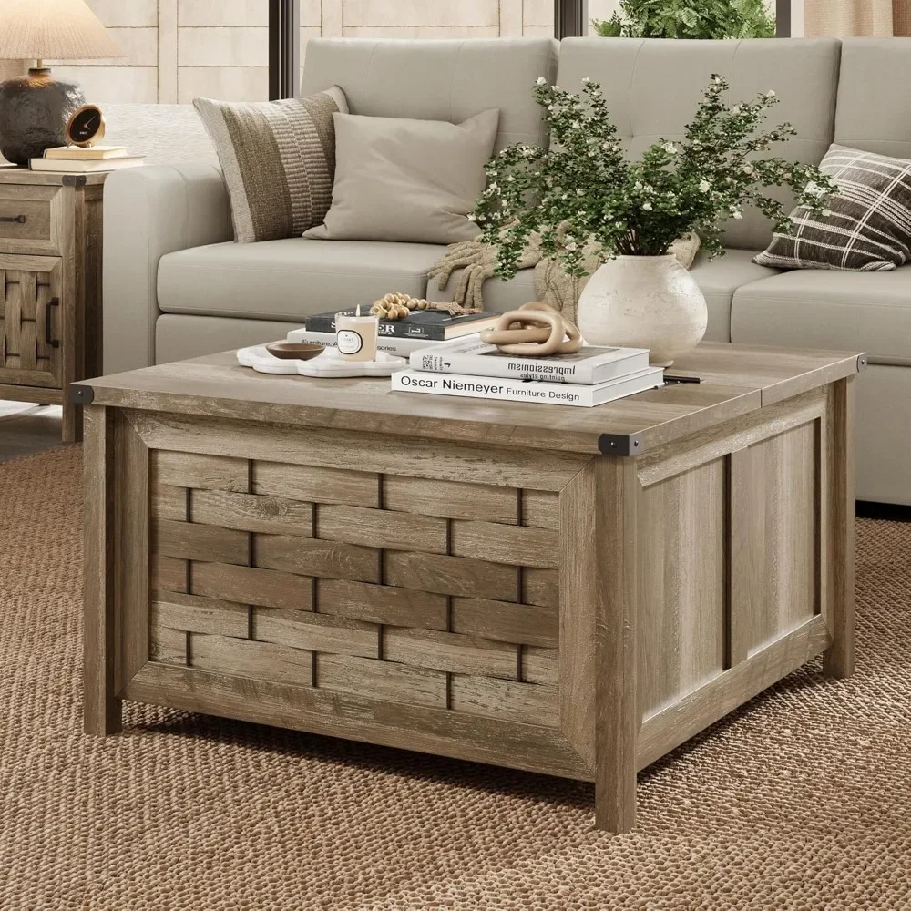 Farmhouse Coffee Table, 31.5" Square Center Table with Large Hidden Storage,
Farmhouse Coffee Table, 31.5" Square Center Table with Large Hidden Storage,