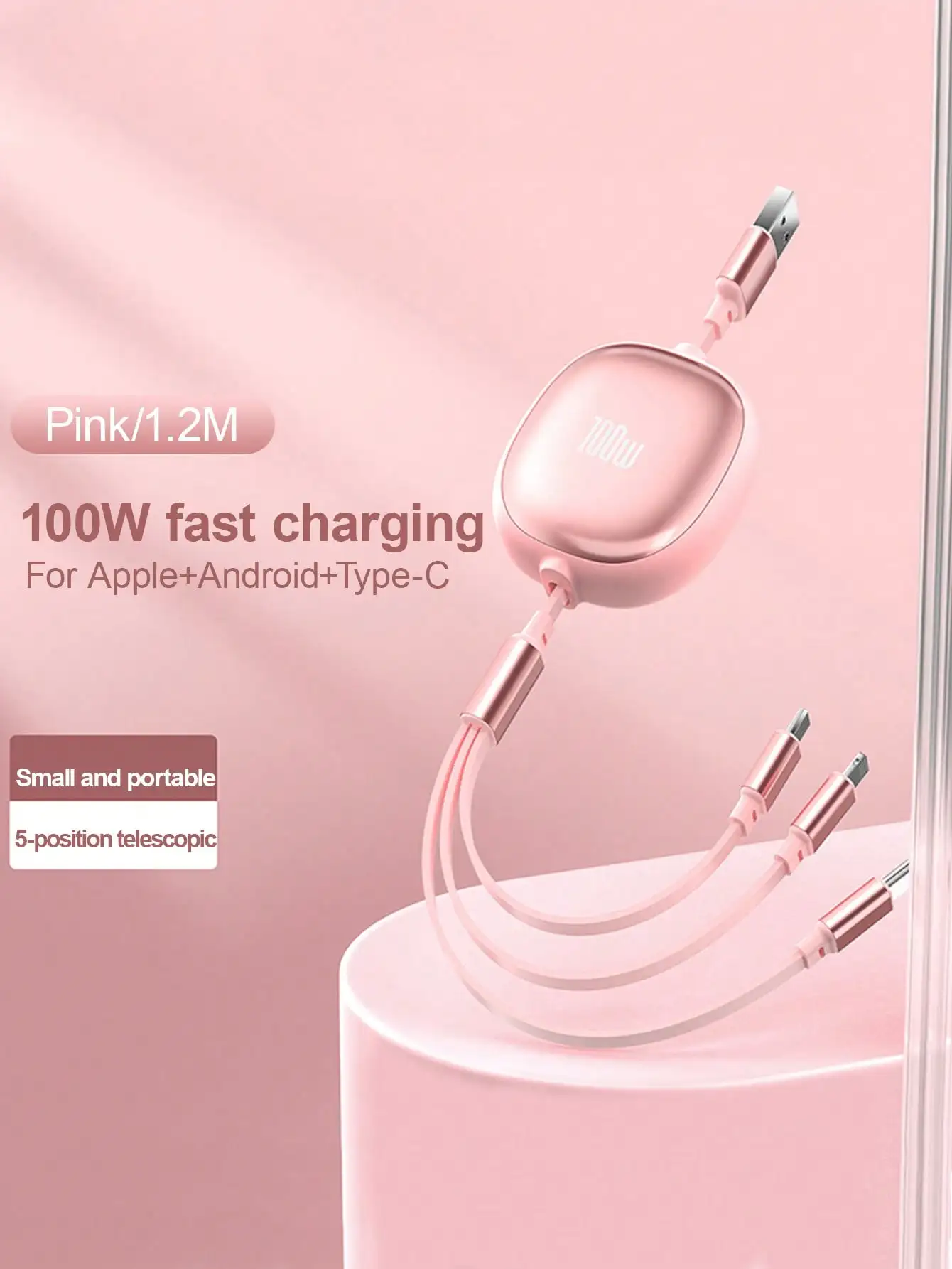 3-In-1 100W Fast Charging Charger Cable &Retractable One Tow Three Cable, Tpe Charging Data Line Compatible With Iphone And Compatible With Samsung Series, High Efficiency Charge Cable Nan
3-In-1 100W Fast Charging Charger Cable &Retractable One Tow Three Cable, Tpe Charging Data Line Compatible With Iphone And Compatible With Samsung Series, High Efficiency Charge Cable Nan