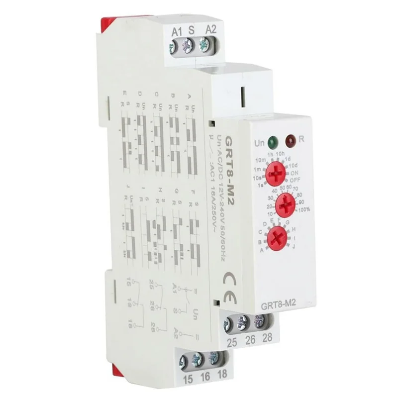 GRT8-M2 Multifunctional Time Relay, AC/DC 12-240V, 10 Delay Functions, 0.1s-10day Range, LED Status Indicator Lights
GRT8-M2 Multifunctional Time Relay, AC/DC 12-240V, 10 Delay Functions, 0.1s-10day Range, LED Status Indicator Lights