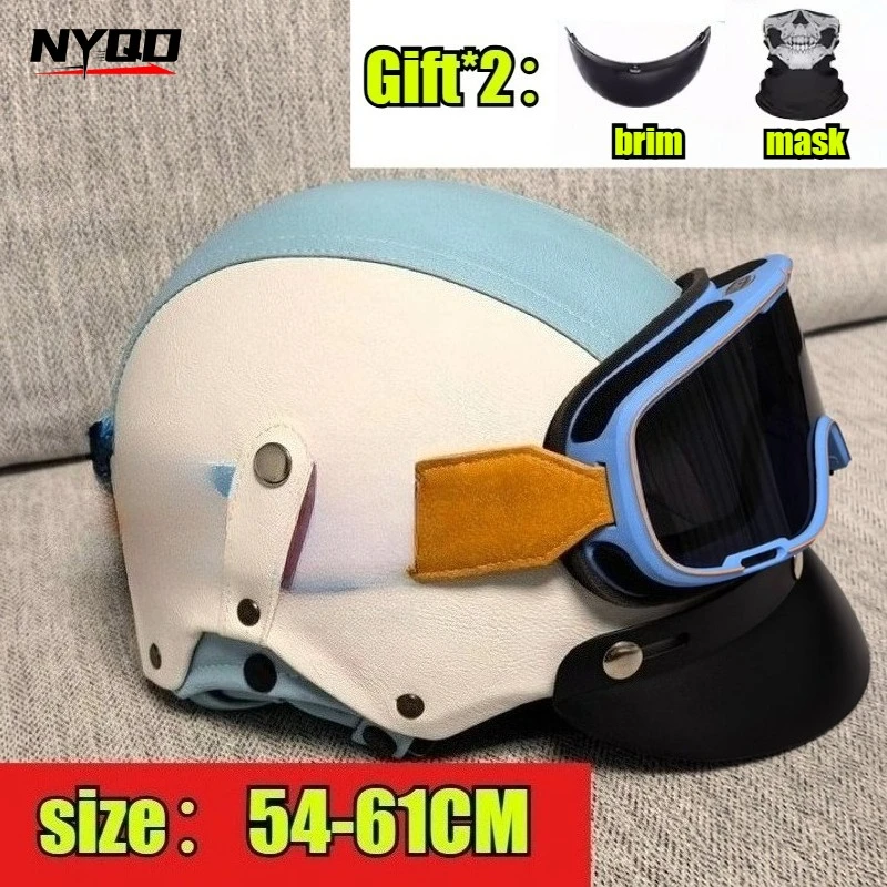 Мотоциклетные шлемы профессионального стиля, полуоткрытые мотошлемы с очками, сине-белые, кожаные, одобренные, в стиле Бамблби.
Мотоциклетные шлемы профессионального стиля, полуоткрытые мотошлемы с очками, сине-белые, кожаные, одобренные, в стиле Бамблби.