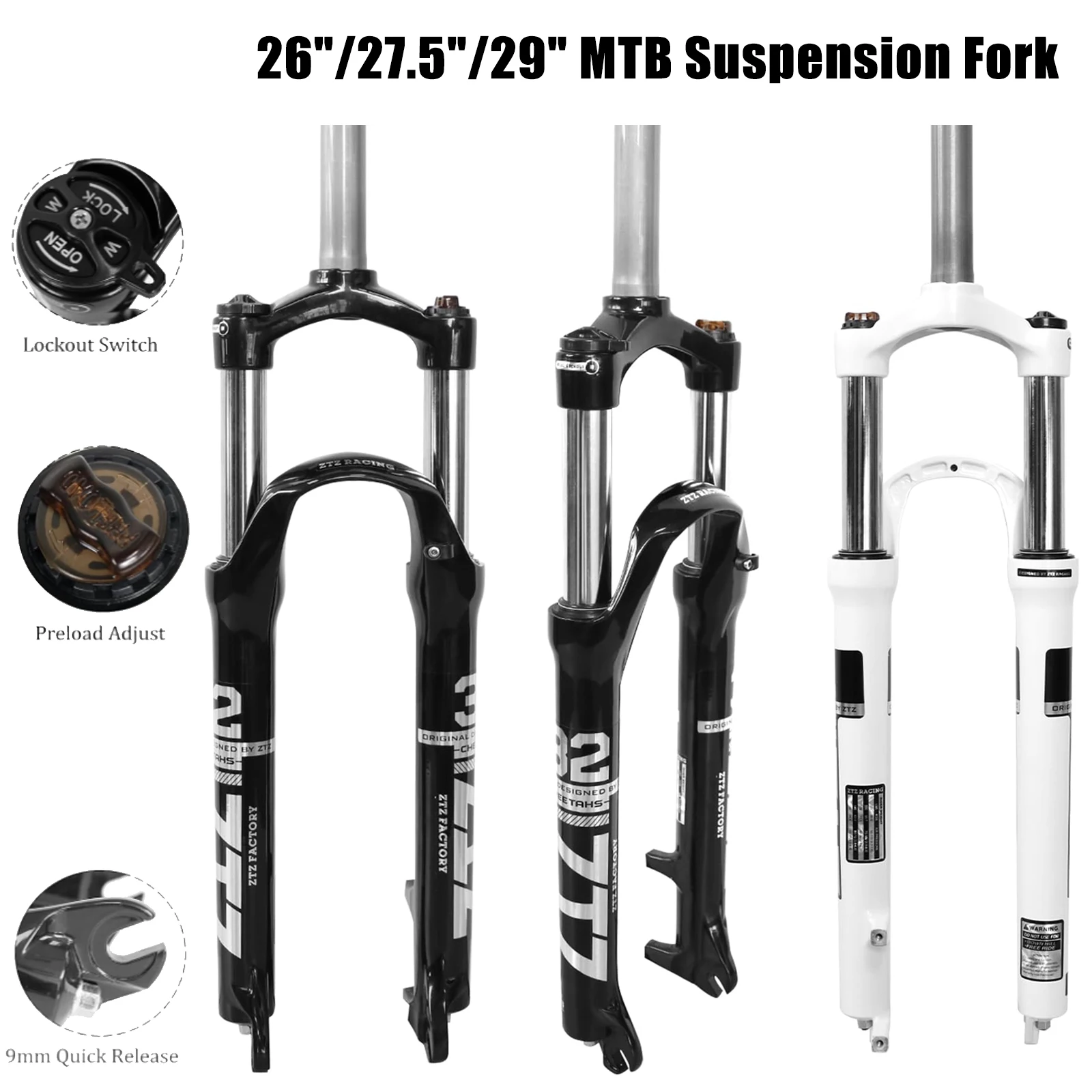 26"/27.5"/29" MTB Suspension Fork,100mm Travel, 9mm QR,100mm Spacing Hub,28.6mm Straight Tube,Crown Lockout,Aluminum Alloy Shock Absorber XC Mountain Bike Front Fork
26"/27.5"/29" MTB Suspension Fork,100mm Travel, 9mm QR,100mm Spacing Hub,28.6mm Straight Tube,Crown Lockout,Aluminum Alloy Shock Absorber XC Mountain Bike Front Fork
