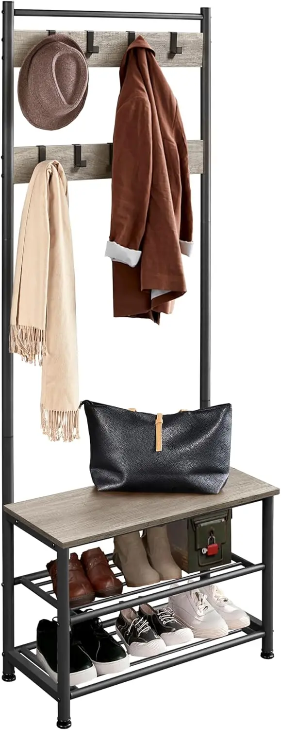 73 H Hall Tree With Shoe Storage Bench & 9 Movable Hooks, Industrial Entryway Coat Rack, Gray
73 H Hall Tree With Shoe Storage Bench & 9 Movable Hooks, Industrial Entryway Coat Rack, Gray