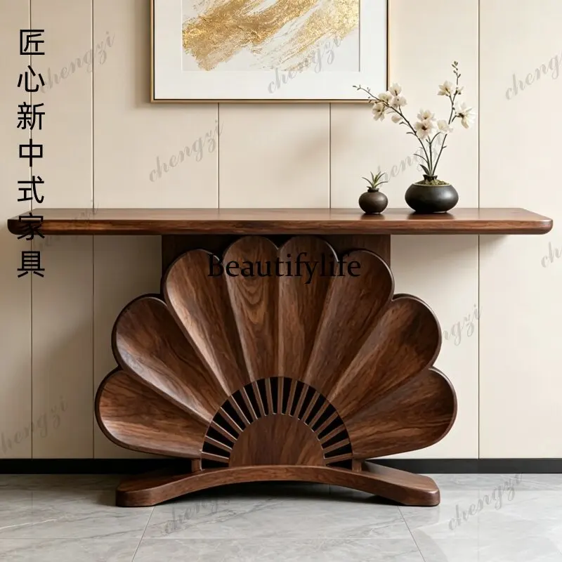 New Chinese-style solid wood entrance table, black walnut high-end creative living room, fan-shaped entrance table, zen
New Chinese-style solid wood entrance table, black walnut high-end creative living room, fan-shaped entrance table, zen