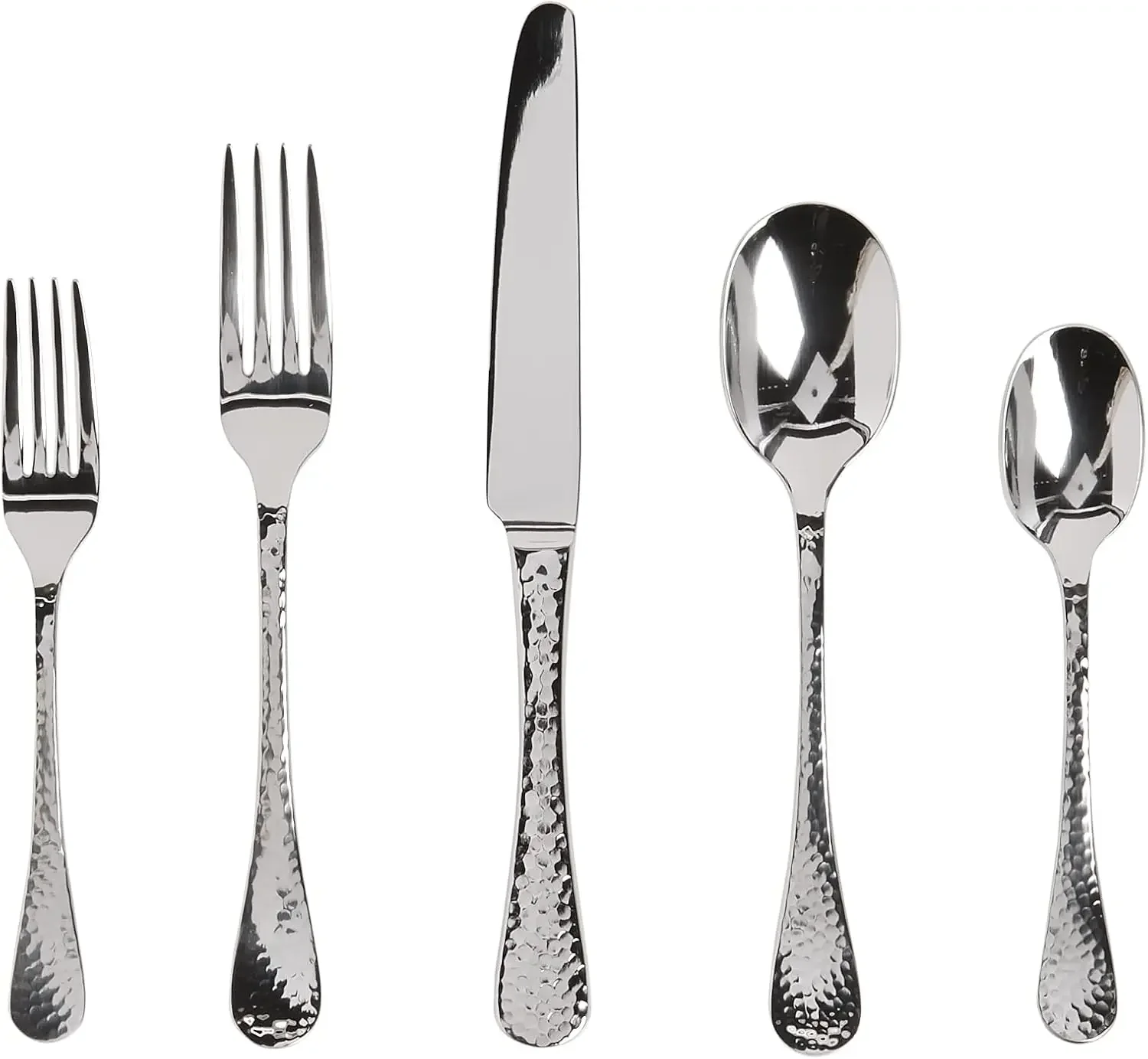 20-Piece Stainless Steel Flatware Set, Service for 4, Silver, Hammered Finish
20-Piece Stainless Steel Flatware Set, Service for 4, Silver, Hammered Finish