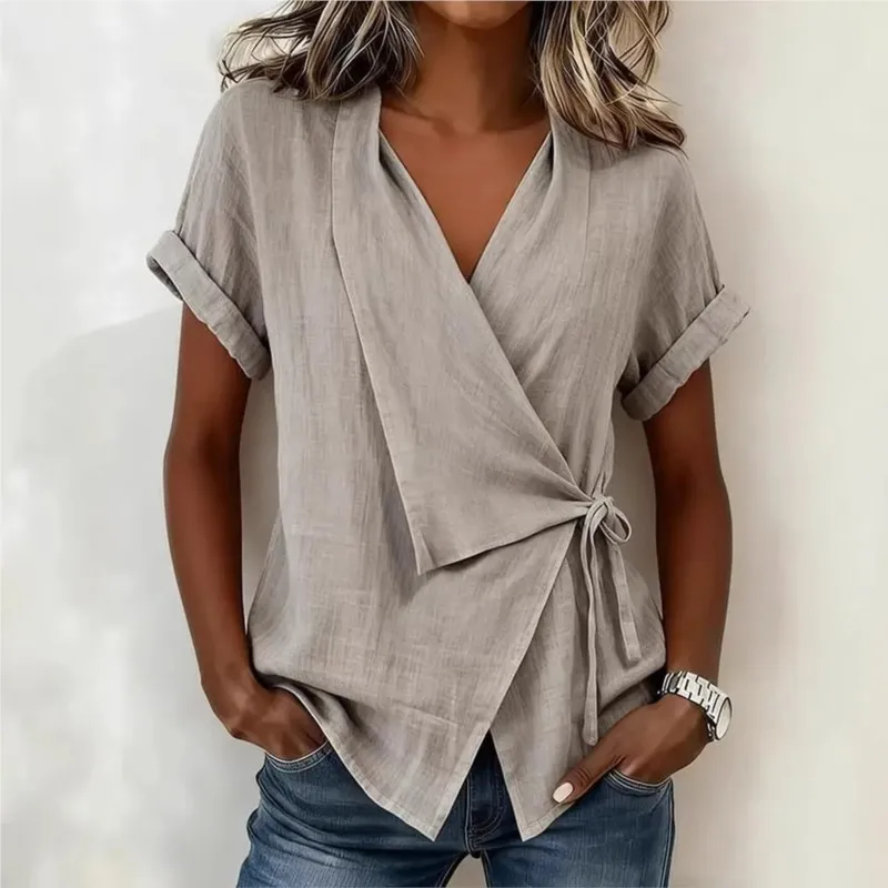 2026 Spring And Summer New Women's Blouses Casual Solid Lapel Tie Irregular Loose Short-sleeved Shirt T-shirt Women Clothing
2026 Spring And Summer New Women's Blouses Casual Solid Lapel Tie Irregular Loose Short-sleeved Shirt T-shirt Women Clothing
