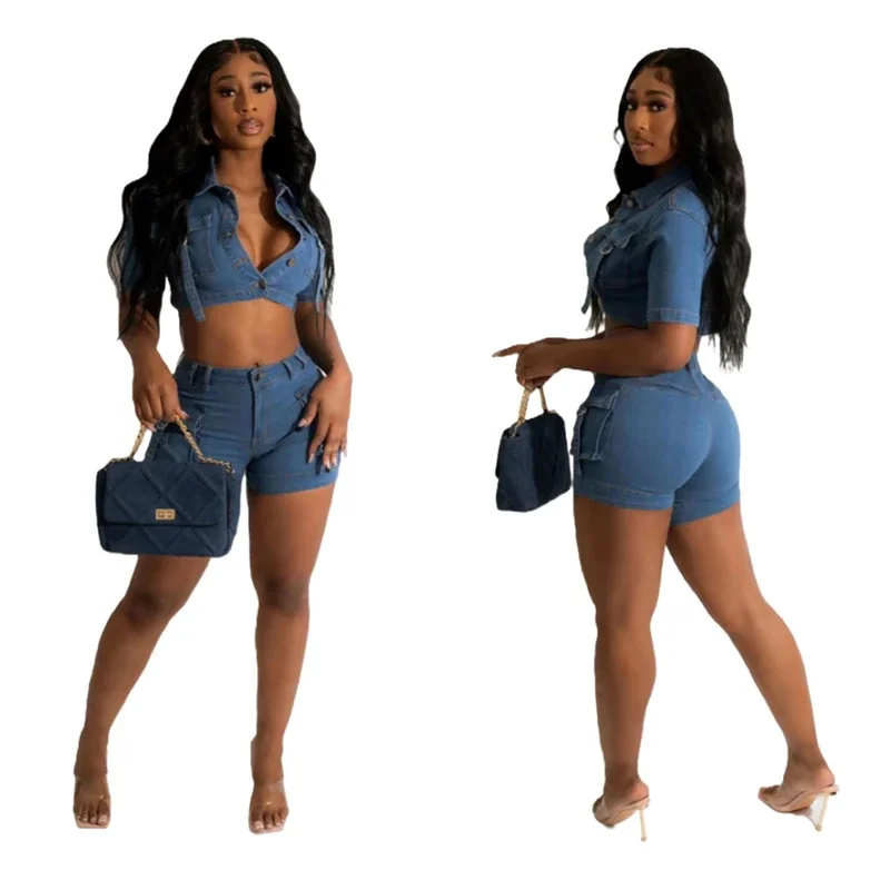 Cargo Style Pockets Jeans Two Piece Set Women Summer Outfits Turn Down Collar Short Sleeve Buttons Crop Tops Denim Shorts Suits
Cargo Style Pockets Jeans Two Piece Set Women Summer Outfits Turn Down Collar Short Sleeve Buttons Crop Tops Denim Shorts Suits