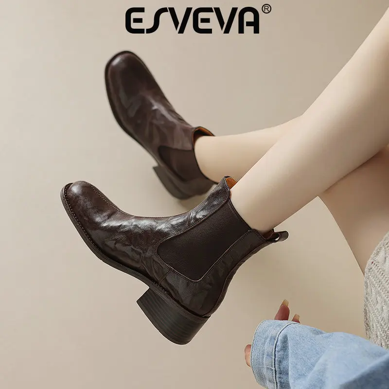 ESVEVA 2027 News Winter Women Ankle Boots Genuine Leather Woman Shoes Round Toe Mid Heel Autumn Motorcycle Short Boots 34-40
ESVEVA 2027 News Winter Women Ankle Boots Genuine Leather Woman Shoes Round Toe Mid Heel Autumn Motorcycle Short Boots 34-40