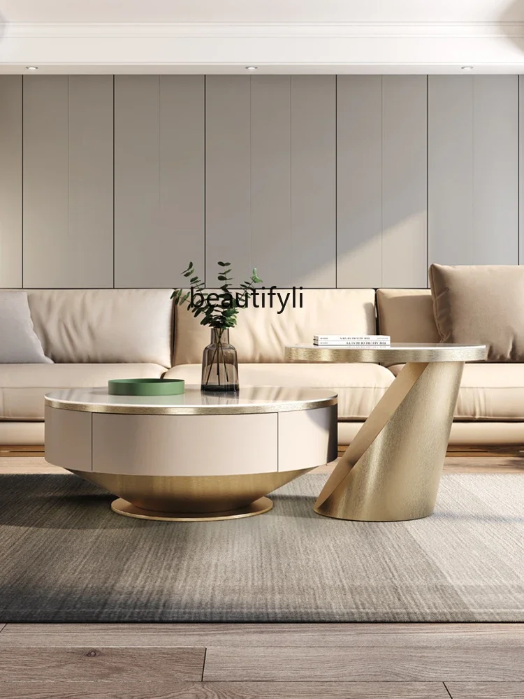 FF Italian-Style Light Luxury round Stainless Steel Solid Wood Living Room with Drawer Modern Minimalist Stone Plate Coffee Tabl
FF Italian-Style Light Luxury round Stainless Steel Solid Wood Living Room with Drawer Modern Minimalist Stone Plate Coffee Tabl