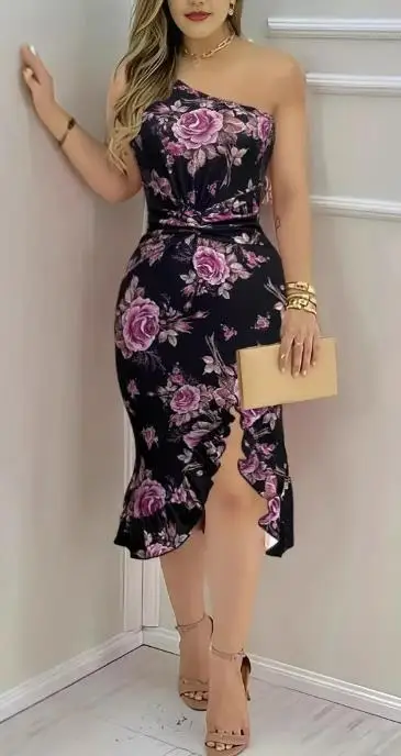 Women's Dress 2025 New Summer Floral Print Twisted Ruffle Edge Temperament Tight Fitting Dress Simple Commuting Elegant Dress
Women's Dress 2025 New Summer Floral Print Twisted Ruffle Edge Temperament Tight Fitting Dress Simple Commuting Elegant Dress