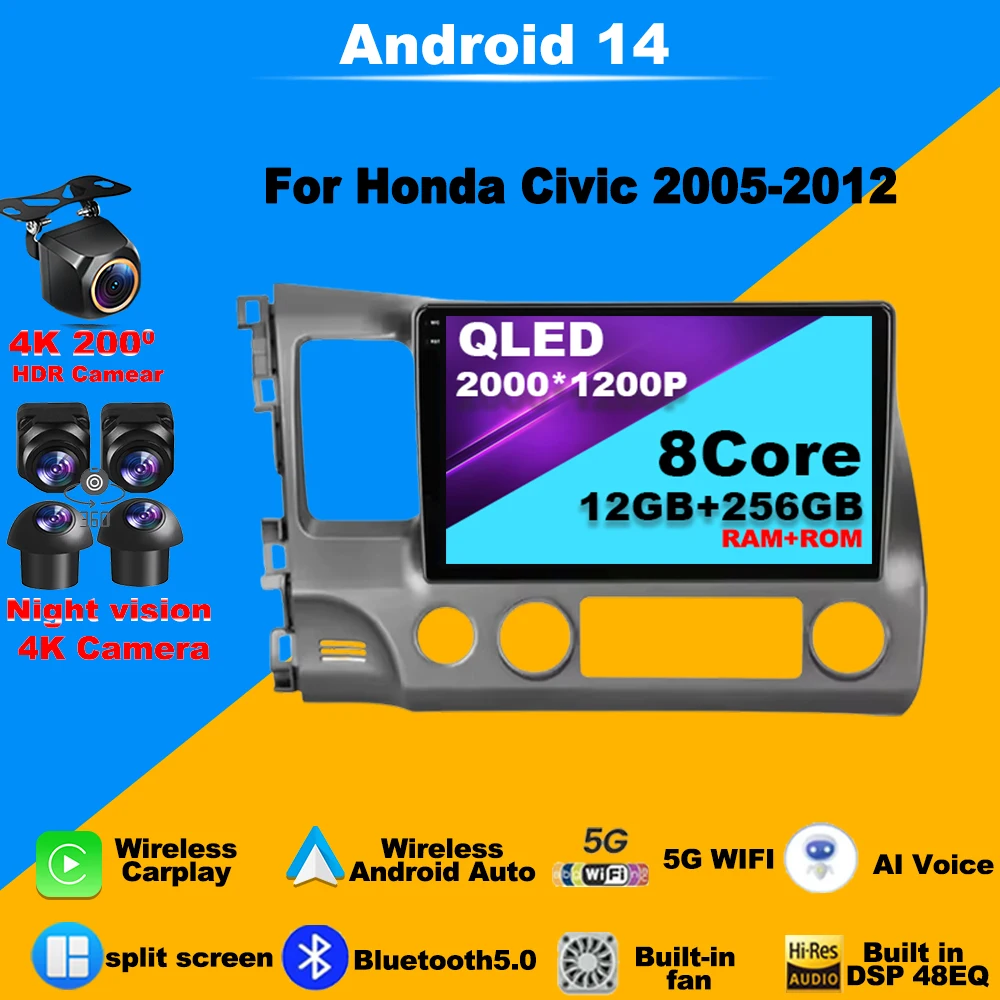 Android 14 Carplay Car Stereo Radio for Honda Civic 8 2005 - 2012 Multimedia Player Navigation 4G GPS AutoRadio Video DVD WIFI
Android 14 Carplay Car Stereo Radio for Honda Civic 8 2005 - 2012 Multimedia Player Navigation 4G GPS AutoRadio Video DVD WIFI