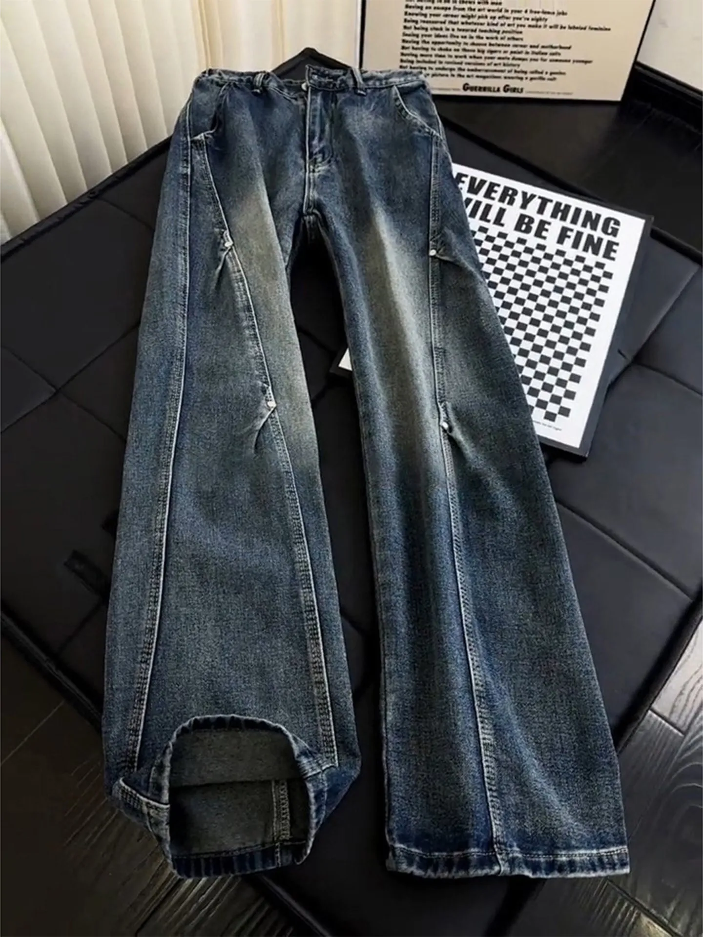 Retro Washed Blue Men's Jeans Spring High Street Workwear Pants Slim Straight Micro Flared Knife Diagonal Cut Denim
Retro Washed Blue Men's Jeans Spring High Street Workwear Pants Slim Straight Micro Flared Knife Diagonal Cut Denim