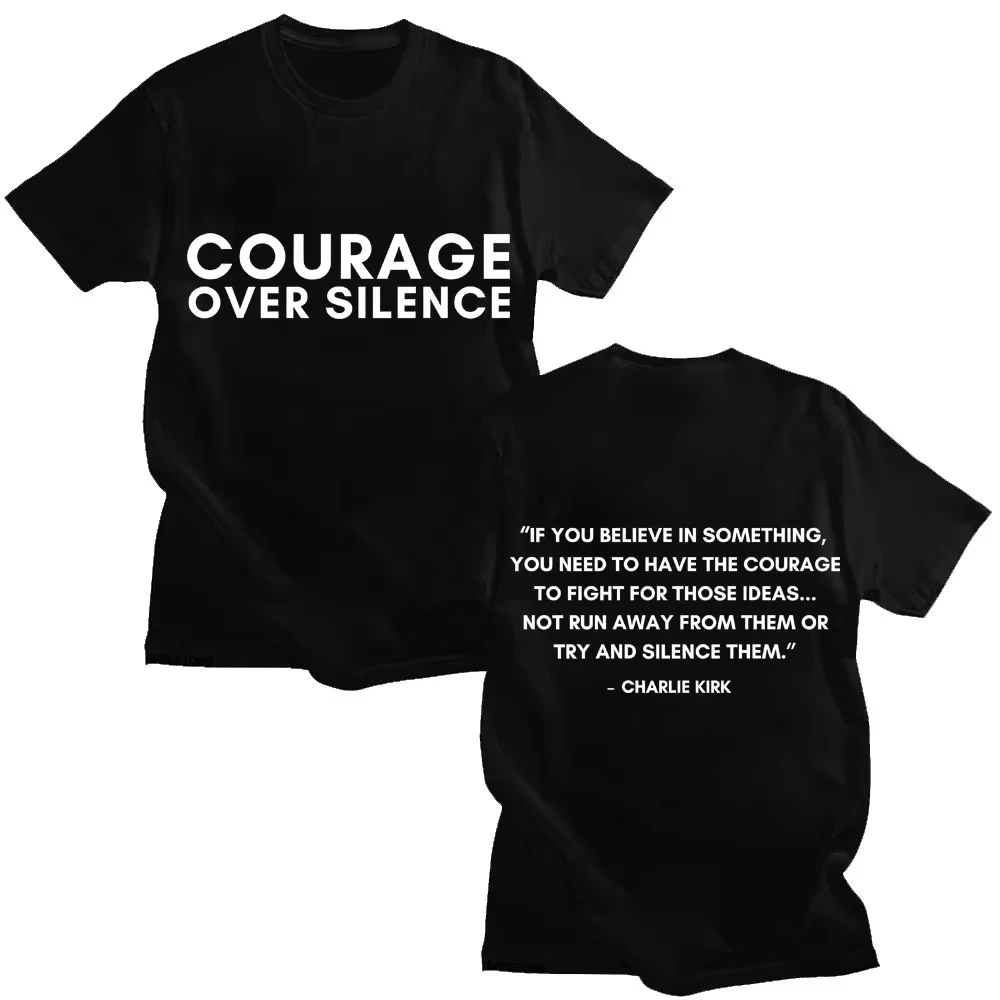 Charlie Kirk Classic Quote Courage Over Sikence T Shirt Freedom Men's Women Trendy Short Sleeve Oversized Cotton Casual T-shirts
Charlie Kirk Classic Quote Courage Over Sikence T Shirt Freedom Men's Women Trendy Short Sleeve Oversized Cotton Casual T-shirts