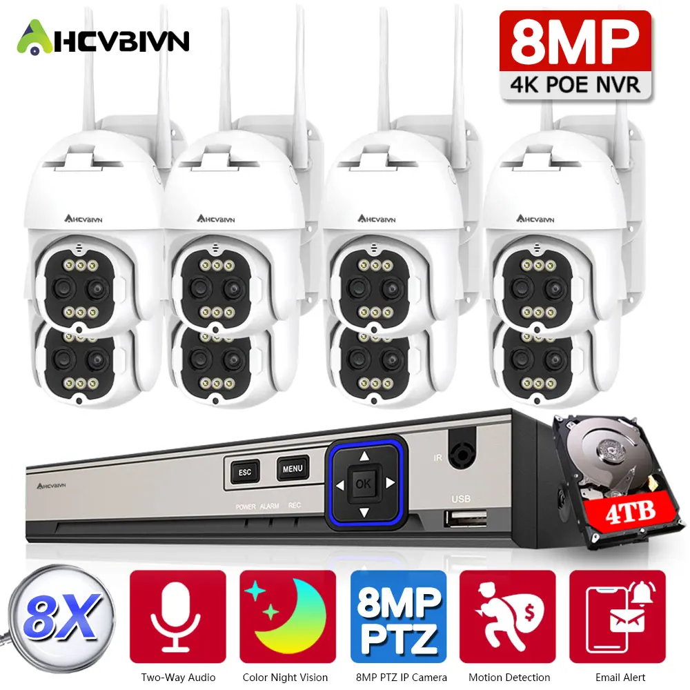 Система видеонаблюдения AHCVBIVN, беспроводная IP-камера безопасности, PTZ, 8 Мп, двухстороннее аудио, Wi-Fi, NVR, 8 каналов, P2P
Система видеонаблюдения AHCVBIVN, беспроводная IP-камера безопасности, PTZ, 8 Мп, двухстороннее аудио, Wi-Fi, NVR, 8 каналов, P2P