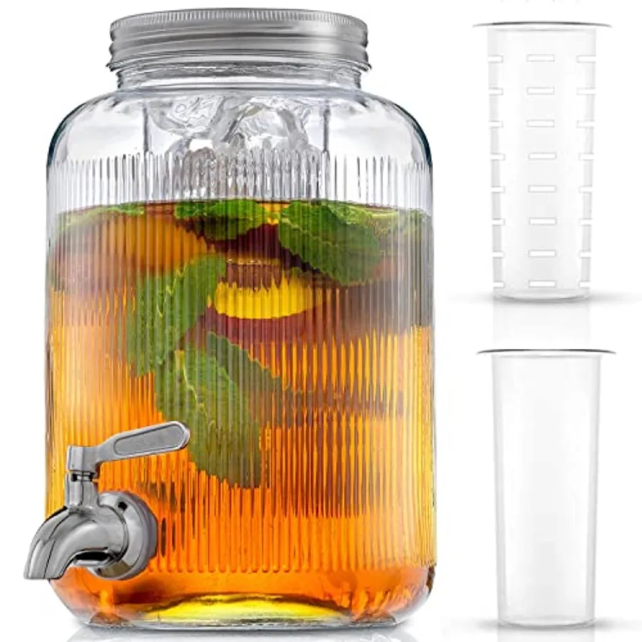 Fluted 1-Gallon Drink Dispenser. Glass Beverage Dispenser with Stainless steel Spigot plus Ice Cylinder and Fruit Infuser! Wate
Fluted 1-Gallon Drink Dispenser. Glass Beverage Dispenser with Stainless steel Spigot plus Ice Cylinder and Fruit Infuser! Wate