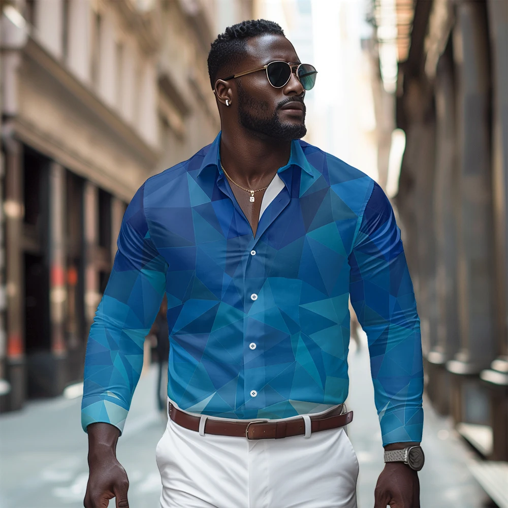 Blue splicing printed pattern long sleeved shirt, Spring and Autumn new style
Blue splicing printed pattern long sleeved shirt, Spring and Autumn new style