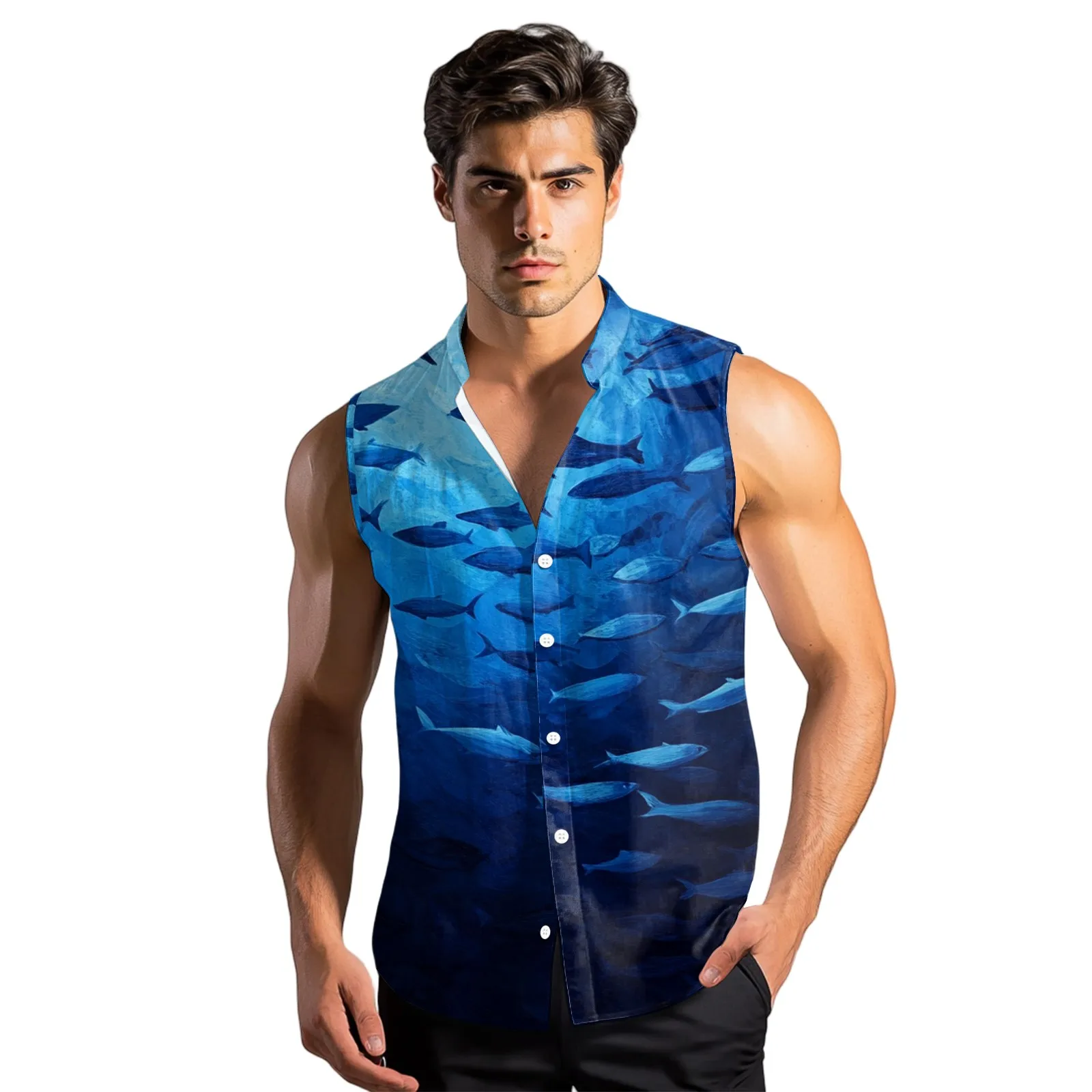 Summer T Shirt Man Printed Men'S Fashion Printed Sleeveless Lapel Button-Down Shirt Vest Top Single Breasted Men'S Clothes
Summer T Shirt Man Printed Men'S Fashion Printed Sleeveless Lapel Button-Down Shirt Vest Top Single Breasted Men'S Clothes