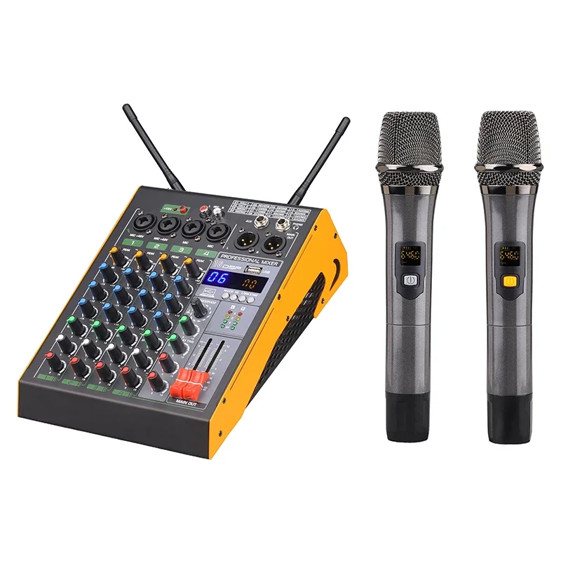 Professional all-in-one 4-channel audio DJ mixer with a power of 80W, compatible with Bluetooth karaoke when held in both hands
Professional all-in-one 4-channel audio DJ mixer with a power of 80W, compatible with Bluetooth karaoke when held in both hands