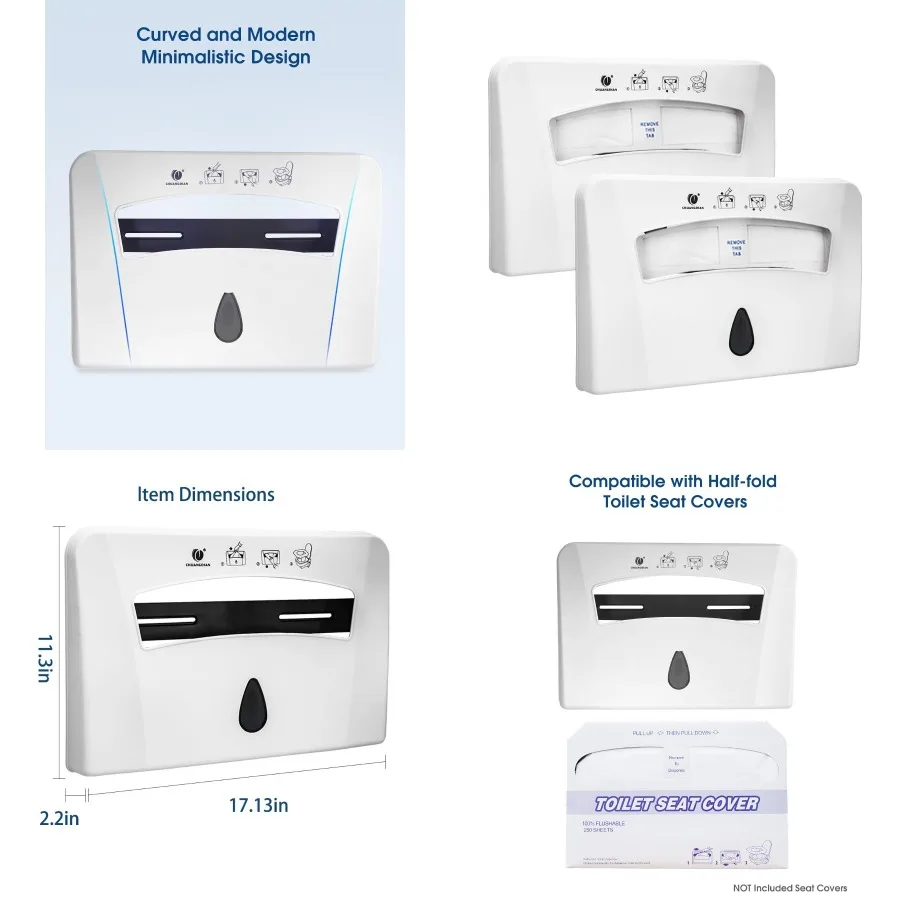 Wall Mounted Toilet Seat Cover Dispenser 2Pcs for Restroom and Bathroom Use Compatible with Halffold Disposable Toilet Seat Pap
Wall Mounted Toilet Seat Cover Dispenser 2Pcs for Restroom and Bathroom Use Compatible with Halffold Disposable Toilet Seat Pap