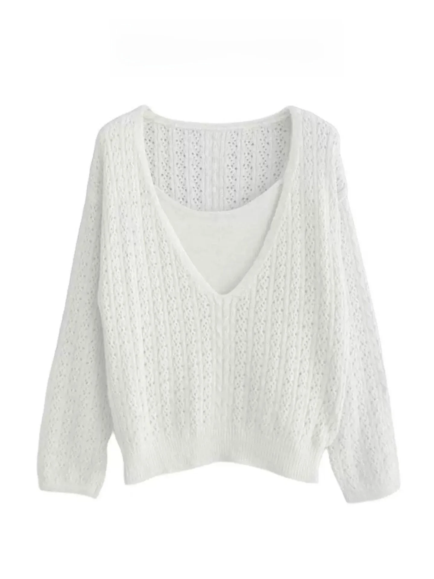 Retro Korean V-Neck Knitted Cover up Women's Summer Thin Long Sleeve Sun Protection Top with Strap Two-Piece Set Casual Style
Retro Korean V-Neck Knitted Cover up Women's Summer Thin Long Sleeve Sun Protection Top with Strap Two-Piece Set Casual Style