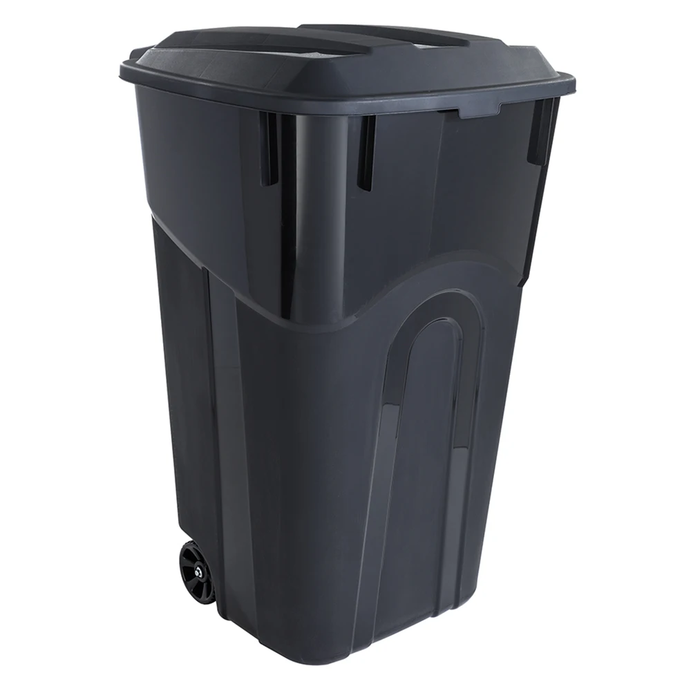 32 Gallon Wheeled Heavy Duty Plastic Garbage Can, Attached Lid, Black
32 Gallon Wheeled Heavy Duty Plastic Garbage Can, Attached Lid, Black