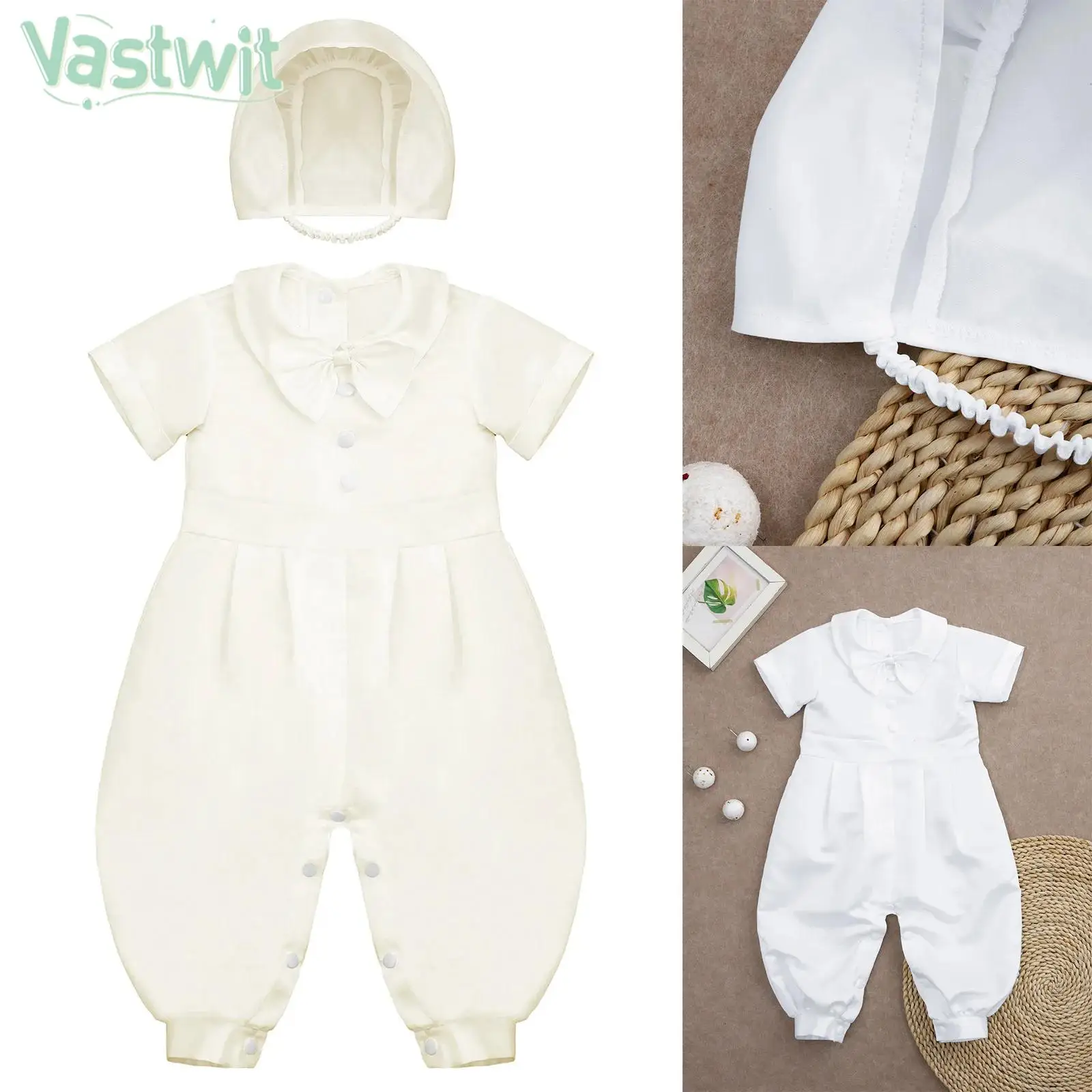 0-24M Baby Boys Baptism Christening Wedding Party Rompers Short Sleeve Lapel Bow Tie Jumpsuit for Photography Church Event
0-24M Baby Boys Baptism Christening Wedding Party Rompers Short Sleeve Lapel Bow Tie Jumpsuit for Photography Church Event
