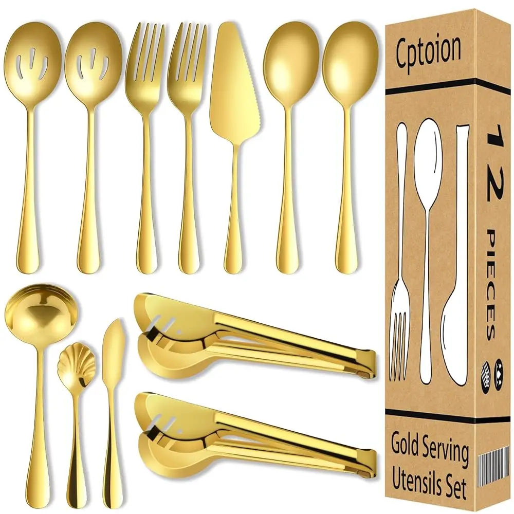 Gold Serving Utensils,12 Pcs Stainl Steel Serving Utensils Set With Slotted Spoons,Serving Spoons,Forks,Tongs,Butter Knife,Soup
Gold Serving Utensils,12 Pcs Stainl Steel Serving Utensils Set With Slotted Spoons,Serving Spoons,Forks,Tongs,Butter Knife,Soup