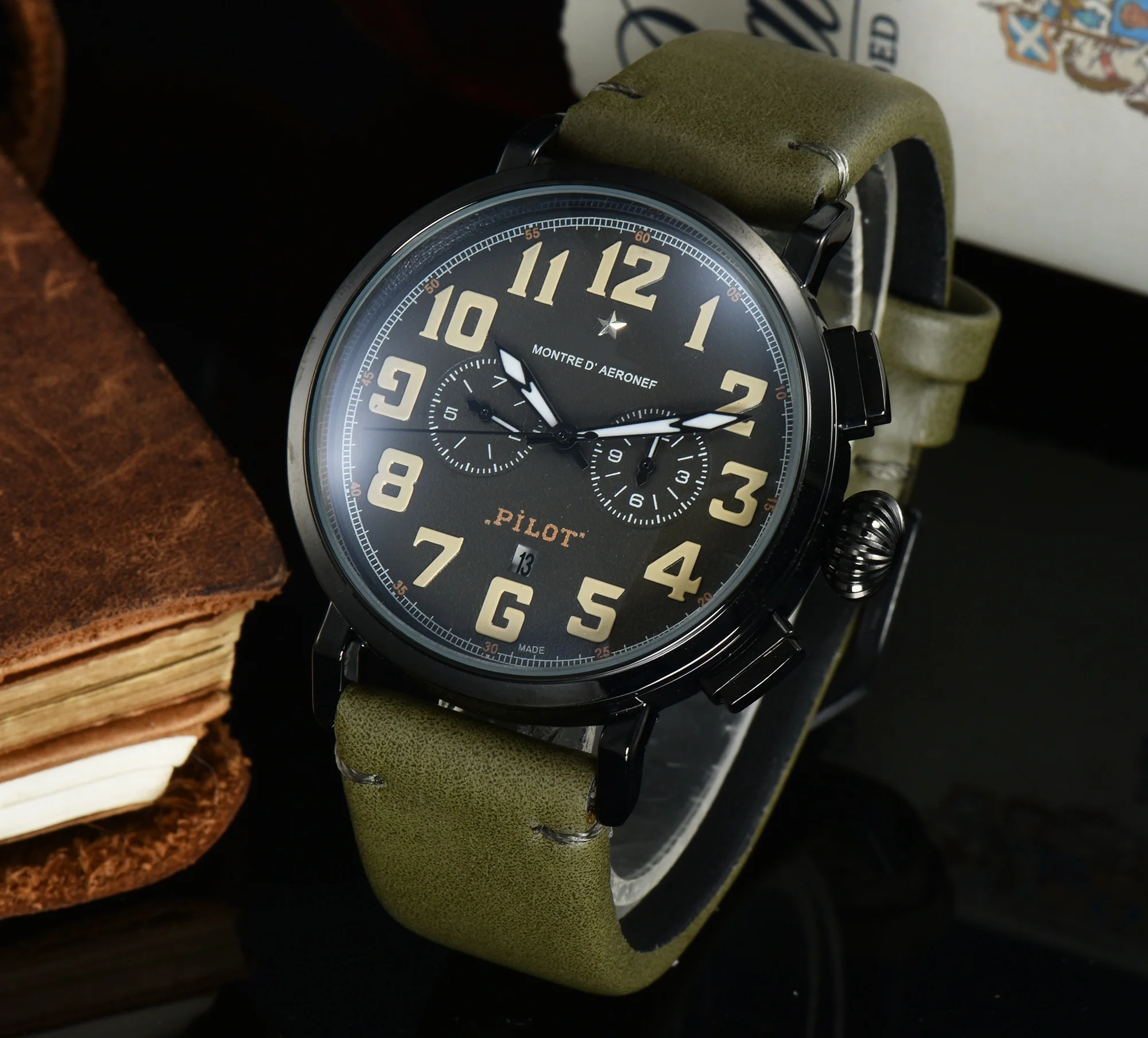 Hot Sale Retro Pilot Chronograph Men Watch White Dial Brown Leather Band, Classic Aviator Style, Date Function, Quartz Casual Sport Wristwatch for Men
Hot Sale Retro Pilot Chronograph Men Watch White Dial Brown Leather Band, Classic Aviator Style, Date Function, Quartz Casual Sport Wristwatch for Men