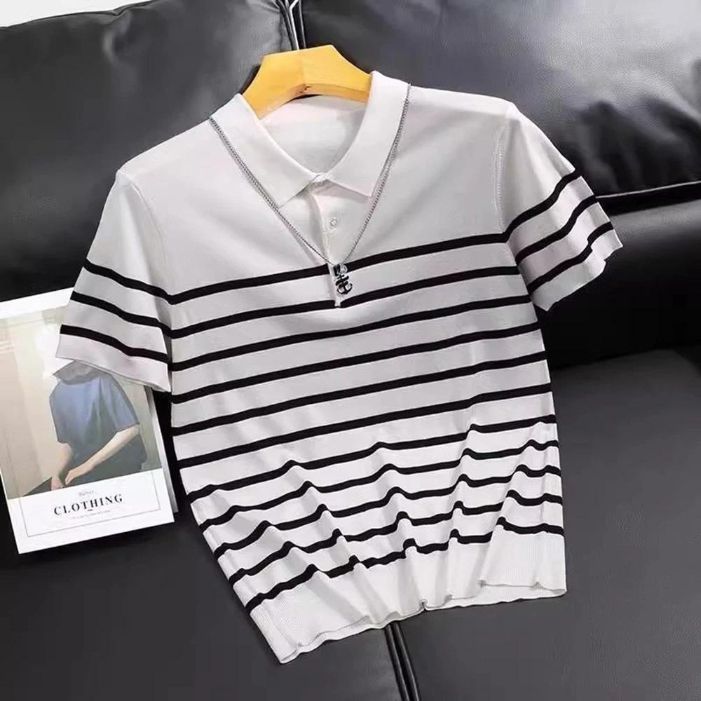 Summer New Men's Striped Knitted Short-Sleeved Polo Shirt American Retro Fashion Trend Leisure Loose Breathable Simple Men Tops
Summer New Men's Striped Knitted Short-Sleeved Polo Shirt American Retro Fashion Trend Leisure Loose Breathable Simple Men Tops