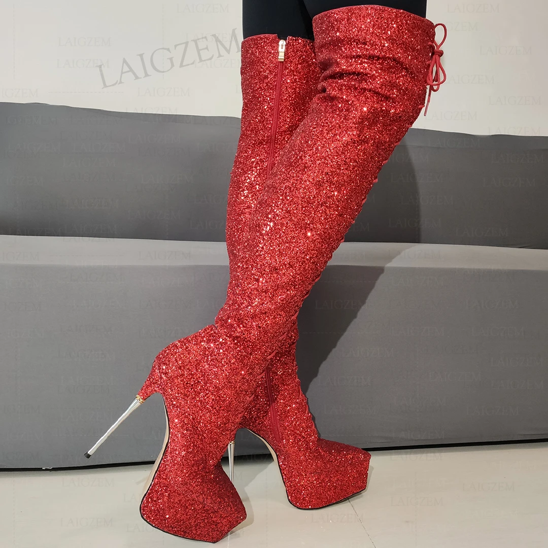 LAIGZEM Women Over High Boots Glitter Pointed Toe Stiletto High Heels Full Zip Up Party Prom Shoes Woman Big Size 33 39 41 43
LAIGZEM Women Over High Boots Glitter Pointed Toe Stiletto High Heels Full Zip Up Party Prom Shoes Woman Big Size 33 39 41 43