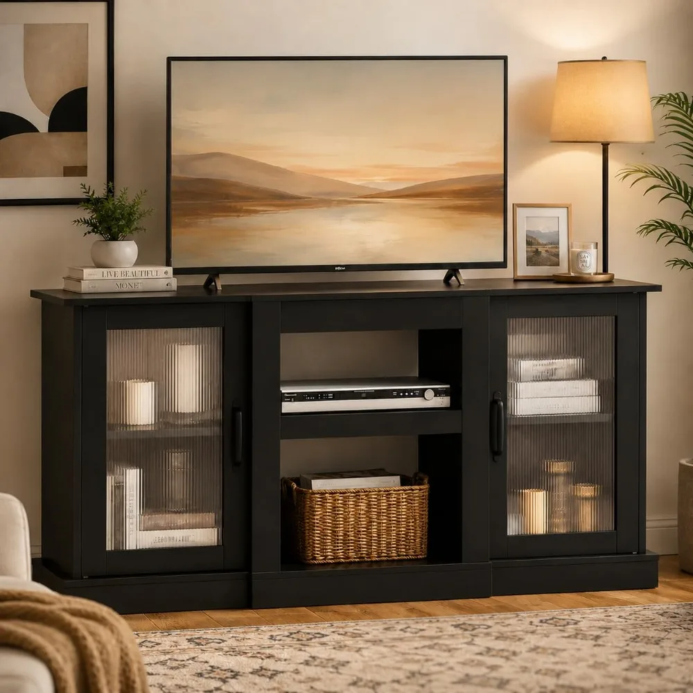 58" Farmhouse TV Stand for 65/60/55 Inch TVs, Tall Entertainment Center with Storage Cabinets & Adjustable Shelves, Customized
58" Farmhouse TV Stand for 65/60/55 Inch TVs, Tall Entertainment Center with Storage Cabinets & Adjustable Shelves, Customized