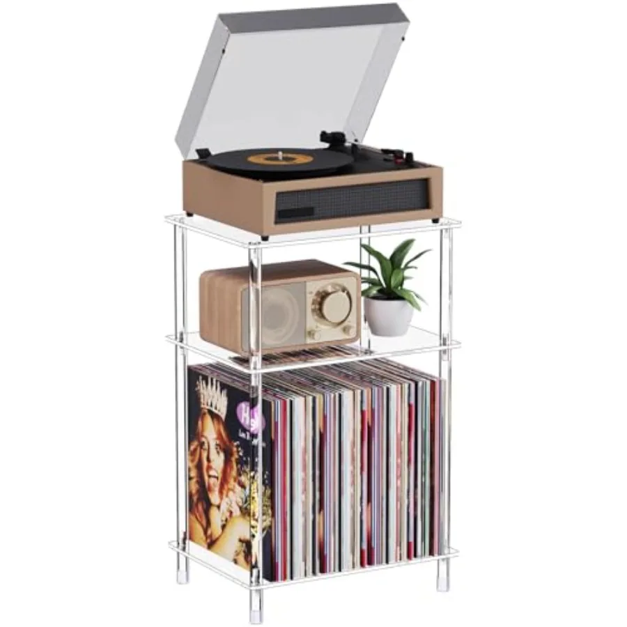 Clear Acrylic Record Player Stand with Vinyl Storage 15.75" L x 11.81" W x 24.5" H 3 Tier Small Side Turntable Table with Album
Clear Acrylic Record Player Stand with Vinyl Storage 15.75" L x 11.81" W x 24.5" H 3 Tier Small Side Turntable Table with Album