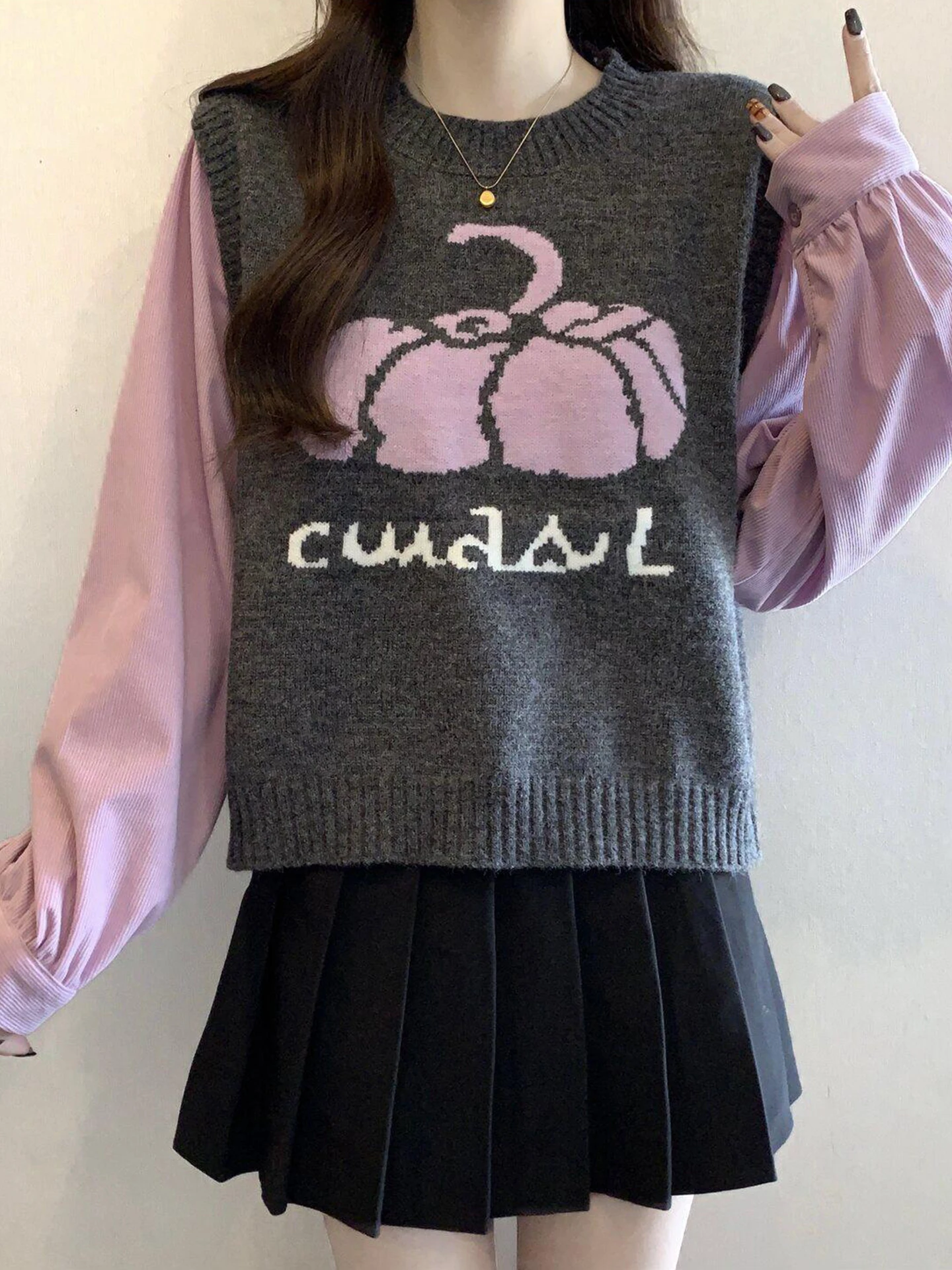 Chic Knitted Corduroy Patchwork Fake Two-Piece Sweater for Women Spring Large Size Flattering Slimming Beautiful Korean Sle
Chic Knitted Corduroy Patchwork Fake Two-Piece Sweater for Women Spring Large Size Flattering Slimming Beautiful Korean Sle