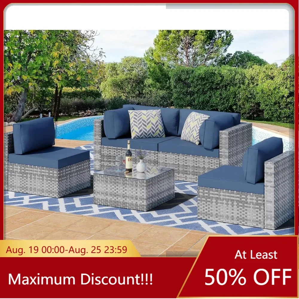 Garden Furniture Sets, 5-piece Silver Grey PE Wicker Outdoor Patio Sectional Sofa with Washable Cushions and Glass Coffee Table
Garden Furniture Sets, 5-piece Silver Grey PE Wicker Outdoor Patio Sectional Sofa with Washable Cushions and Glass Coffee Table