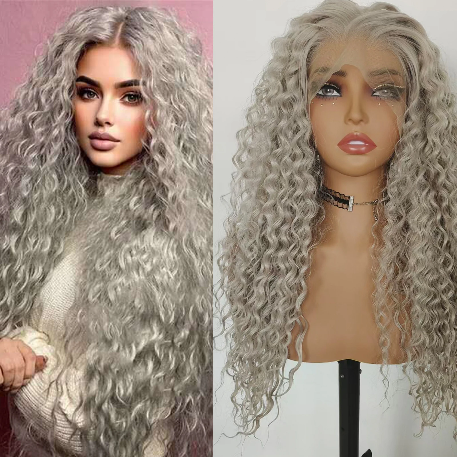WIF Grey Curly Synthetic Wig Curly Wave Black Hair 13 x 4 Lace Front Wigs Women Makeup Daily Use
WIF Grey Curly Synthetic Wig Curly Wave Black Hair 13 x 4 Lace Front Wigs Women Makeup Daily Use