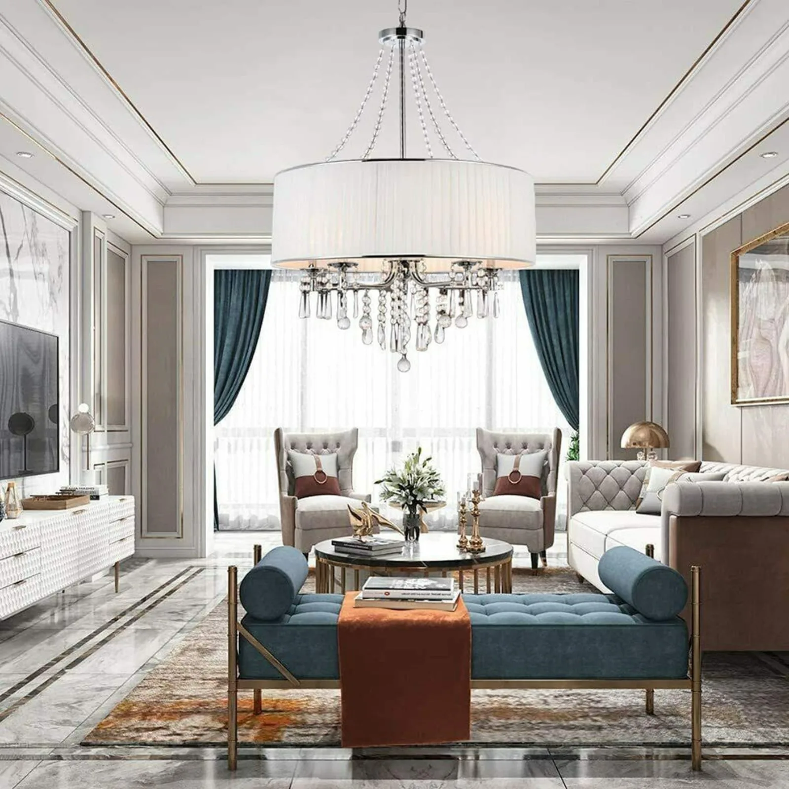 US Modern Luxurious Round Hanging Pendant Light Fixture 5-Lights Crystal Chandelier
US Modern Luxurious Round Hanging Pendant Light Fixture 5-Lights Crystal Chandelier