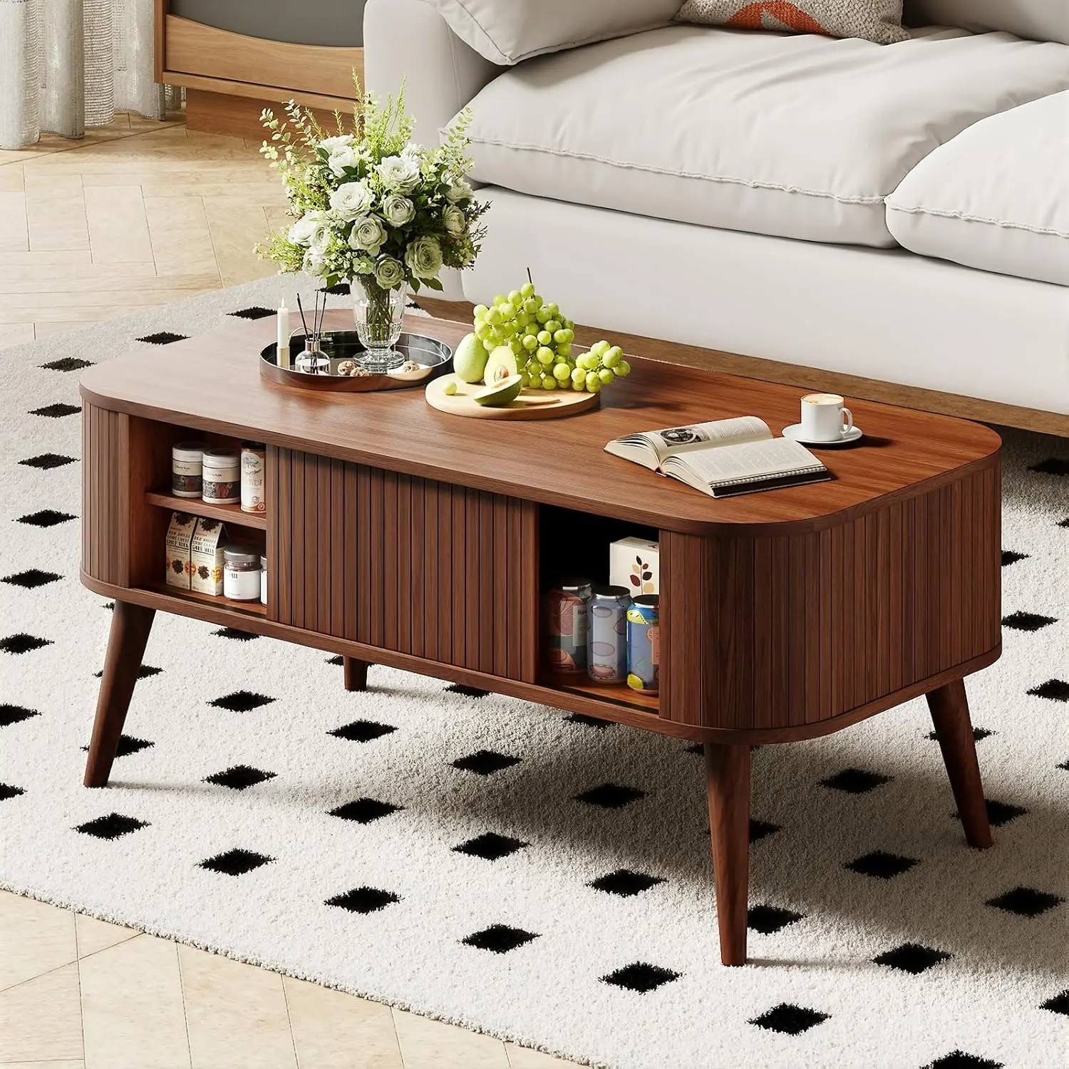 Coffee Tables for Living Room,Oval Fluted Coffee Table with Hidden Storage,39.4' Mid-Century Modern
Coffee Tables for Living Room,Oval Fluted Coffee Table with Hidden Storage,39.4' Mid-Century Modern