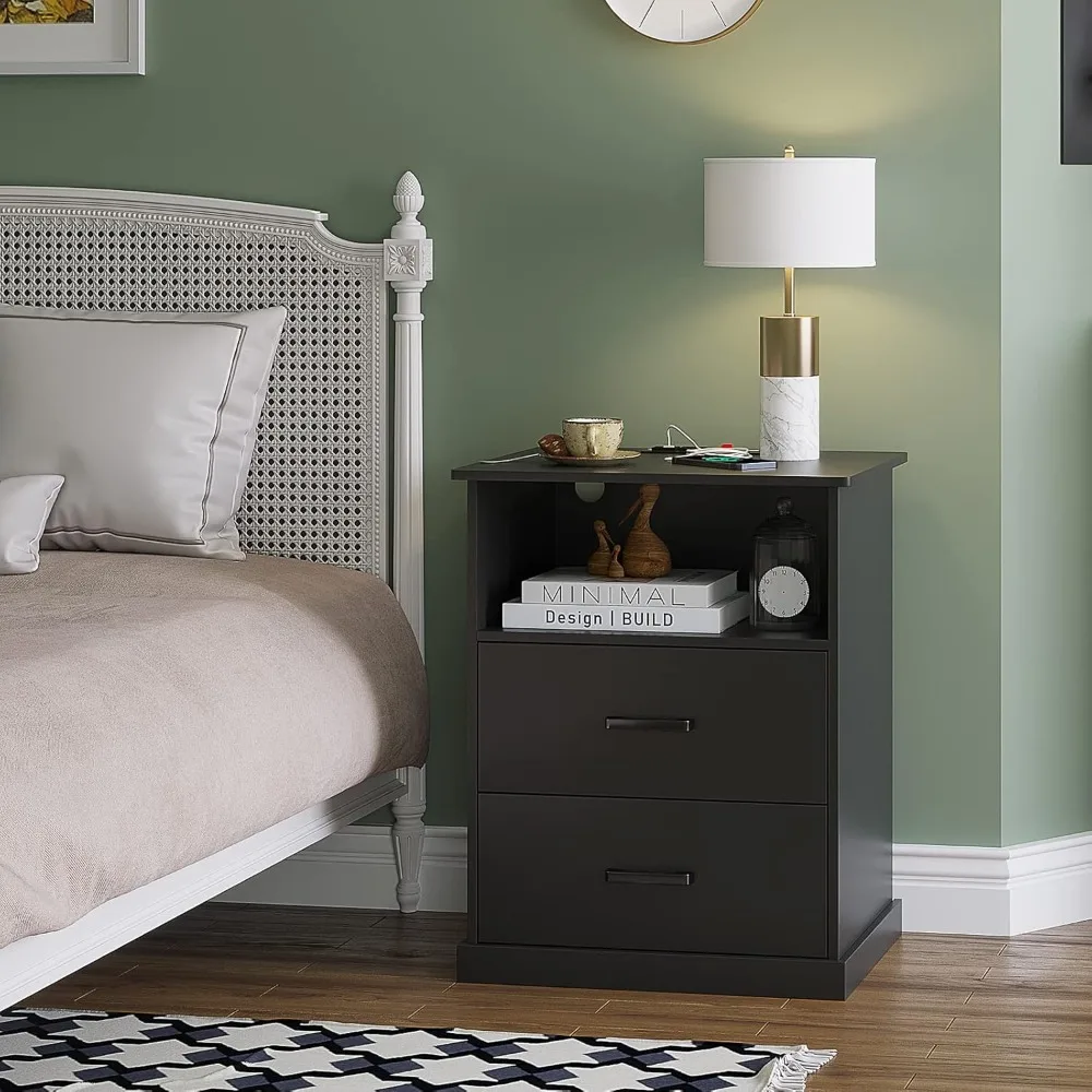 Night Stand with Charging Station, Large Nightstand with Storage Drawers and Open Cubby, Black Bedside Side End Table
Night Stand with Charging Station, Large Nightstand with Storage Drawers and Open Cubby, Black Bedside Side End Table