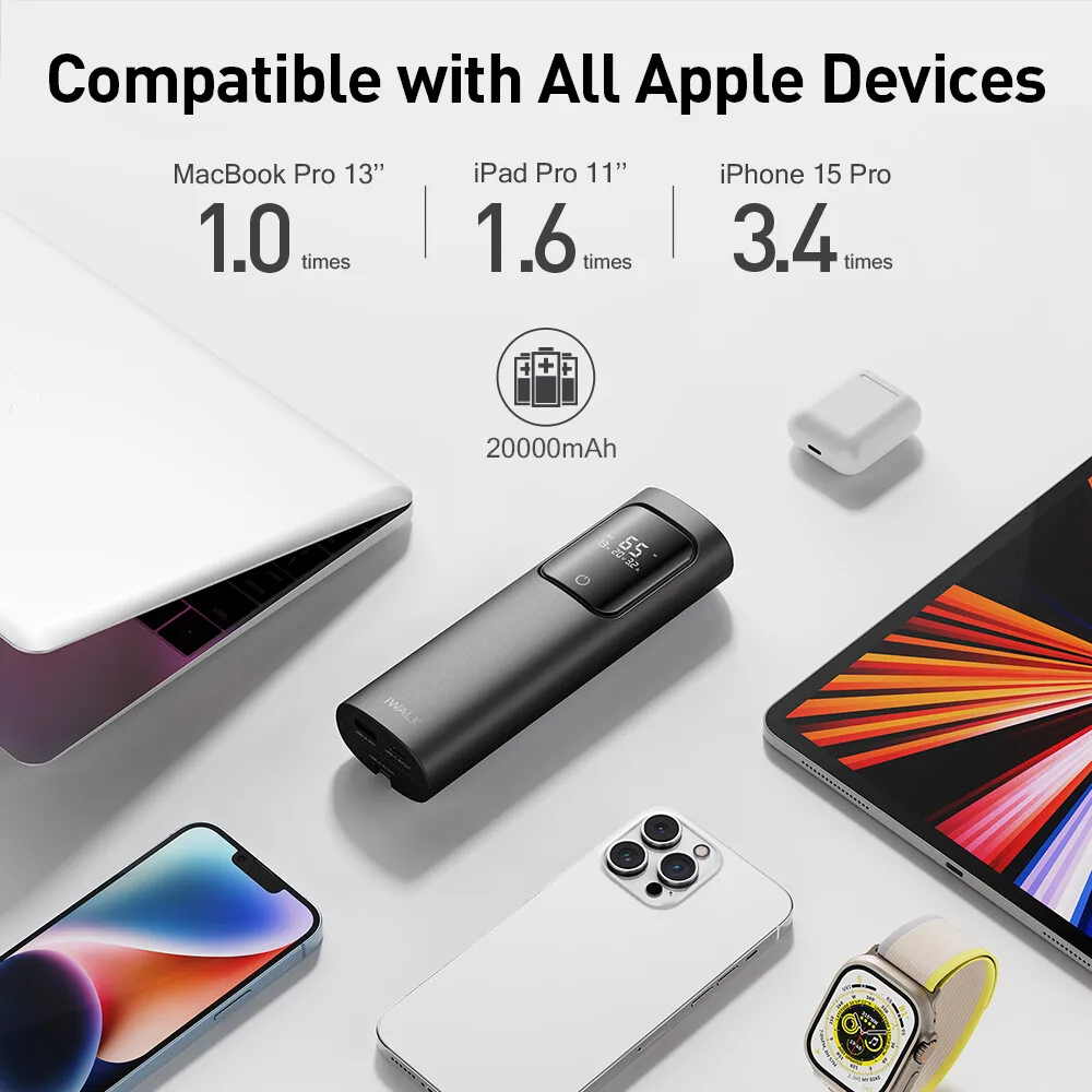 iWALK Laptop Power Bank, 20000mAh 65W 3-Output Portable Charger with Built-in USB-C Cable, PD QC Fast Charging External Battery
iWALK Laptop Power Bank, 20000mAh 65W 3-Output Portable Charger with Built-in USB-C Cable, PD QC Fast Charging External Battery