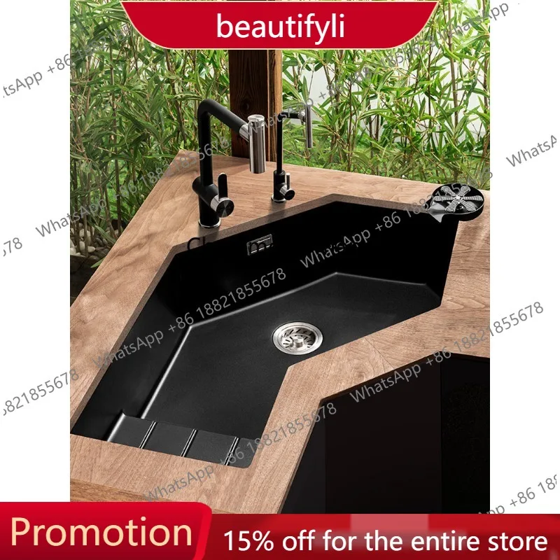01A Quartz stone sink corner large single sink kitchen special-shaped vegetable basin granite sink
01A Quartz stone sink corner large single sink kitchen special-shaped vegetable basin granite sink