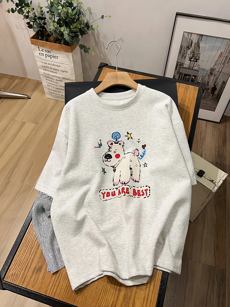 Korean Fake Two Piece Long Sleeved T-shirt for Women Spring Loose Fashionable Dog Print O-neck Tops All-match Female Clothing
Korean Fake Two Piece Long Sleeved T-shirt for Women Spring Loose Fashionable Dog Print O-neck Tops All-match Female Clothing