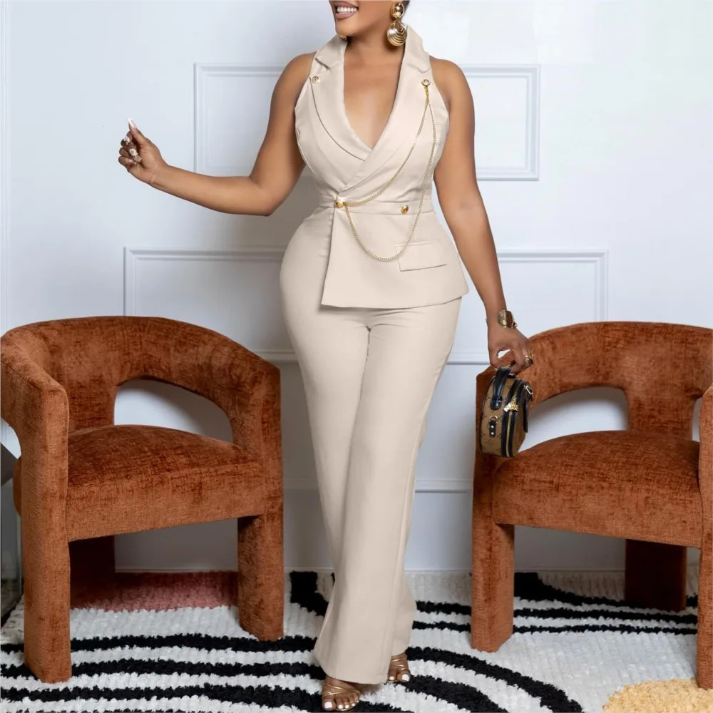 Spring Sexy Deep V Neck Suit Pants Women's Jumpsuit Fashion Chain Casual Bag Hips Wide Leg Pants Female Office Jumpsuit 2025
Spring Sexy Deep V Neck Suit Pants Women's Jumpsuit Fashion Chain Casual Bag Hips Wide Leg Pants Female Office Jumpsuit 2025