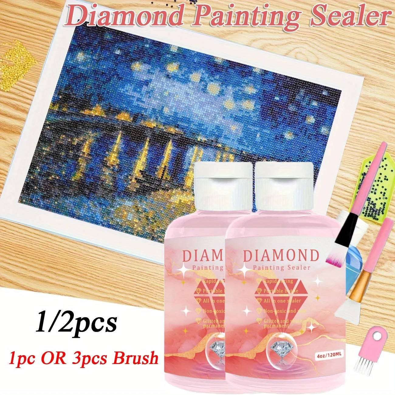1/2pcs Diamond Painting Adhesive 120ml/pc With 1/3pcs Brush Puzzle Supplies Non-Yellowing Sealant Craft Accessories Hand Tools
1/2pcs Diamond Painting Adhesive 120ml/pc With 1/3pcs Brush Puzzle Supplies Non-Yellowing Sealant Craft Accessories Hand Tools