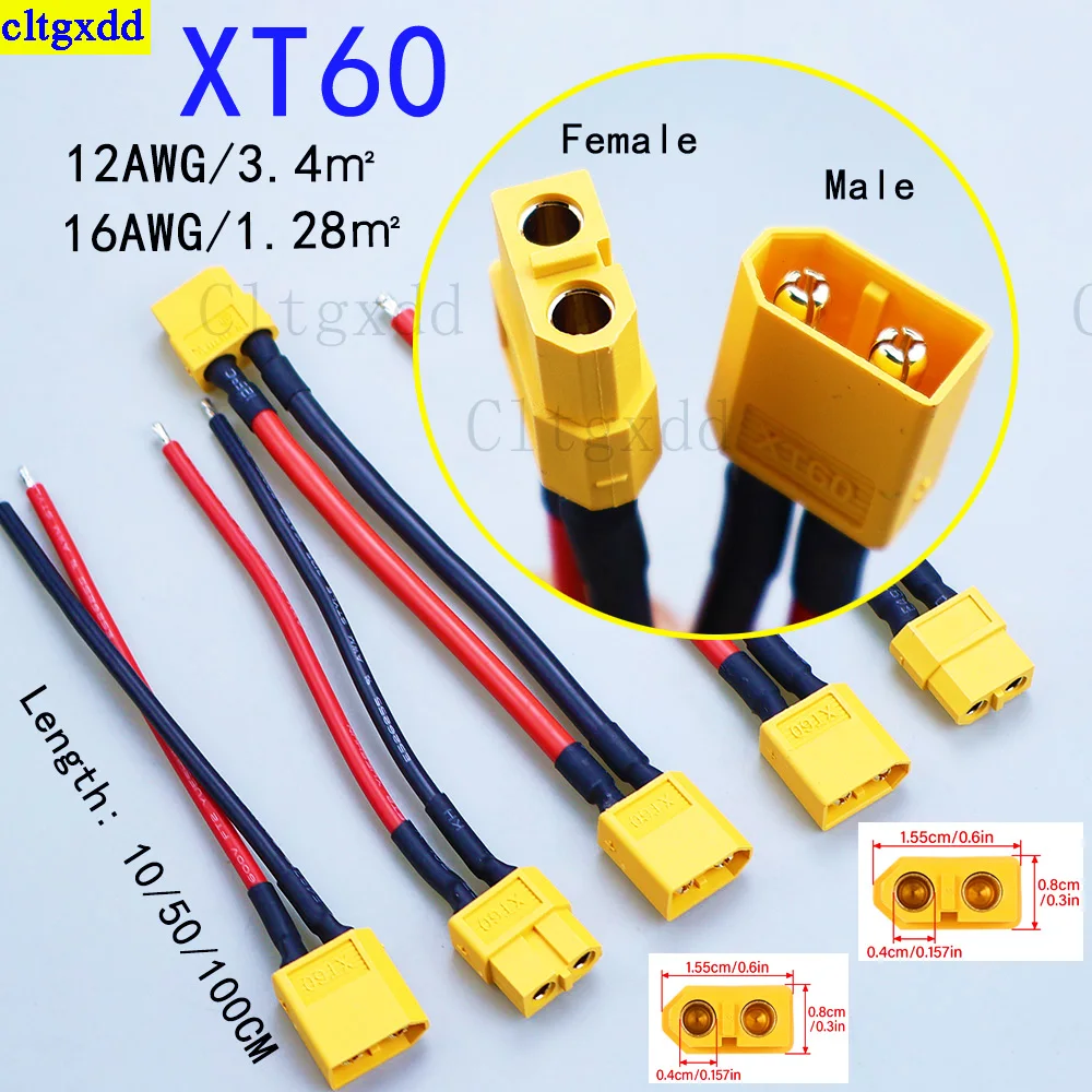 Cltgxdd 1piece XT60 Male Female connector plug 12/16AWG wire and cable FOR RC aircraft Lipo battery ESC FPV drone car boat
Cltgxdd 1piece XT60 Male Female connector plug 12/16AWG wire and cable FOR RC aircraft Lipo battery ESC FPV drone car boat