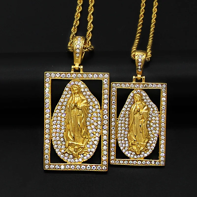 Hip Hop Bling Iced Out Gold Color Stainless Steel Virgin Mary Square Pendants Necklaces for Men Women Rapper Jewelry
Hip Hop Bling Iced Out Gold Color Stainless Steel Virgin Mary Square Pendants Necklaces for Men Women Rapper Jewelry