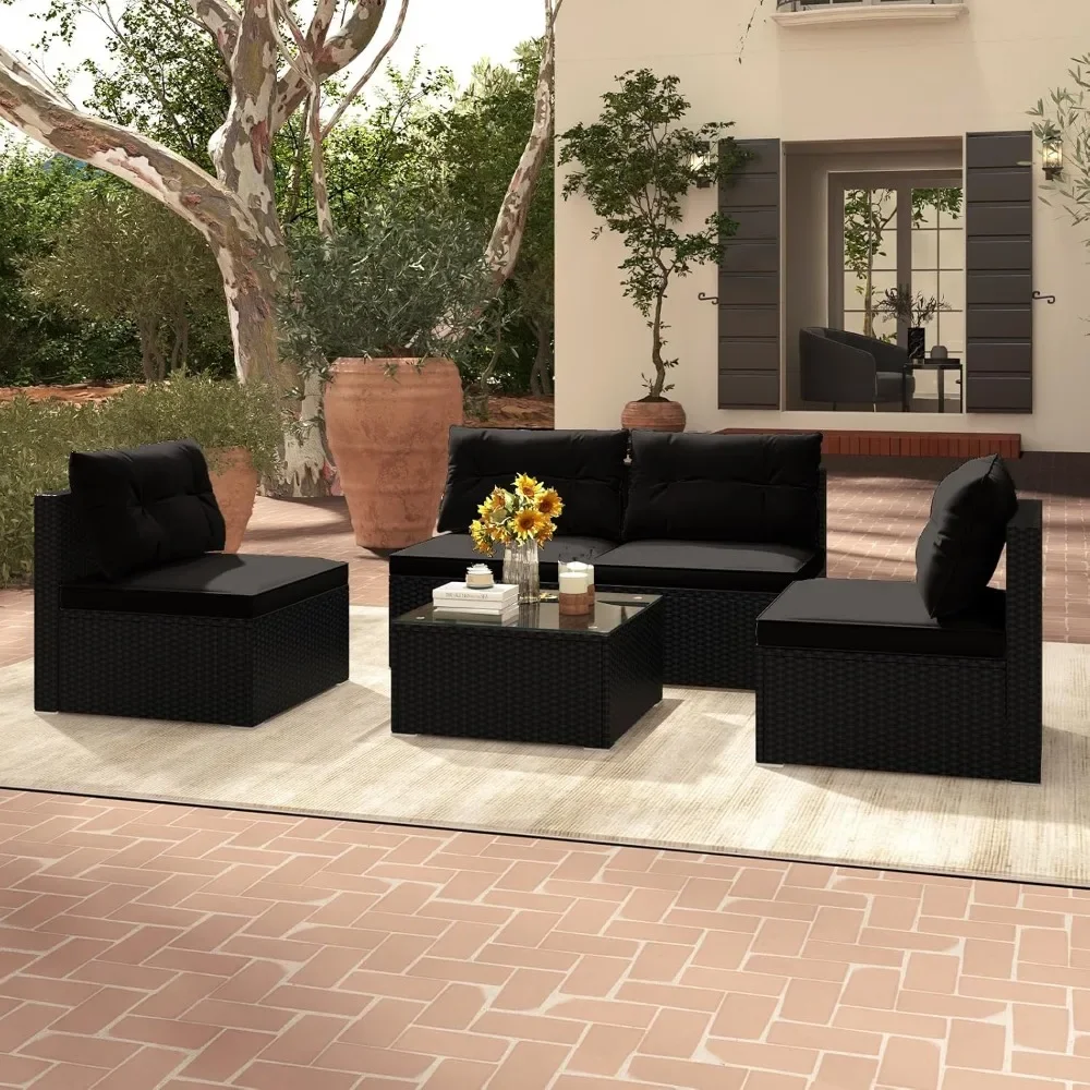 Outdoor Patio Furniture Set, Rattan Sectional Sofa Set w/Glass-Top Coffee Table, Soft Seat & Back Cushions
Outdoor Patio Furniture Set, Rattan Sectional Sofa Set w/Glass-Top Coffee Table, Soft Seat & Back Cushions