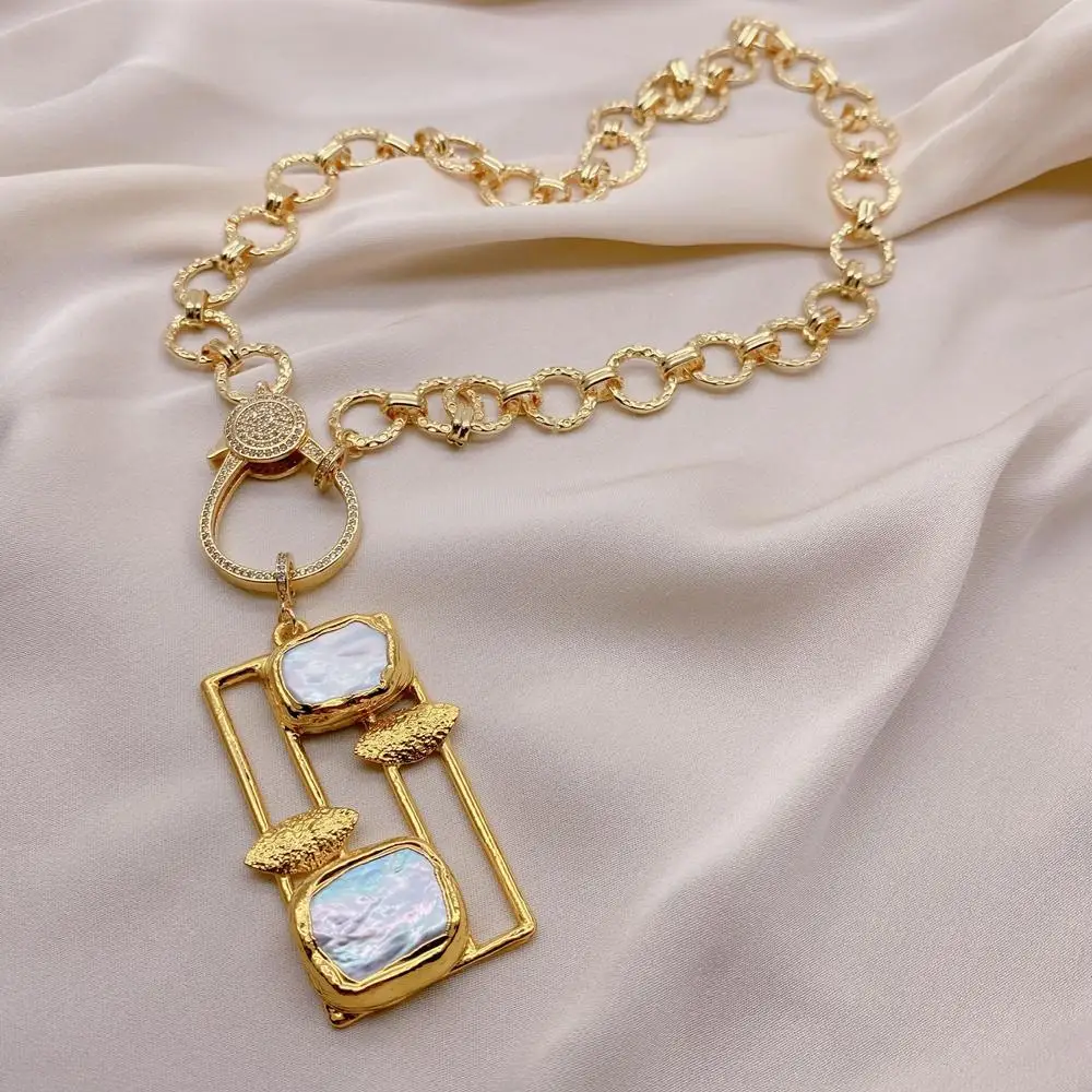 YYGEM 30x54mm Cultured White Pearl Rectangle Pendant Gold Plated Chain Necklace Bohemia Woman Jewelry
YYGEM 30x54mm Cultured White Pearl Rectangle Pendant Gold Plated Chain Necklace Bohemia Woman Jewelry