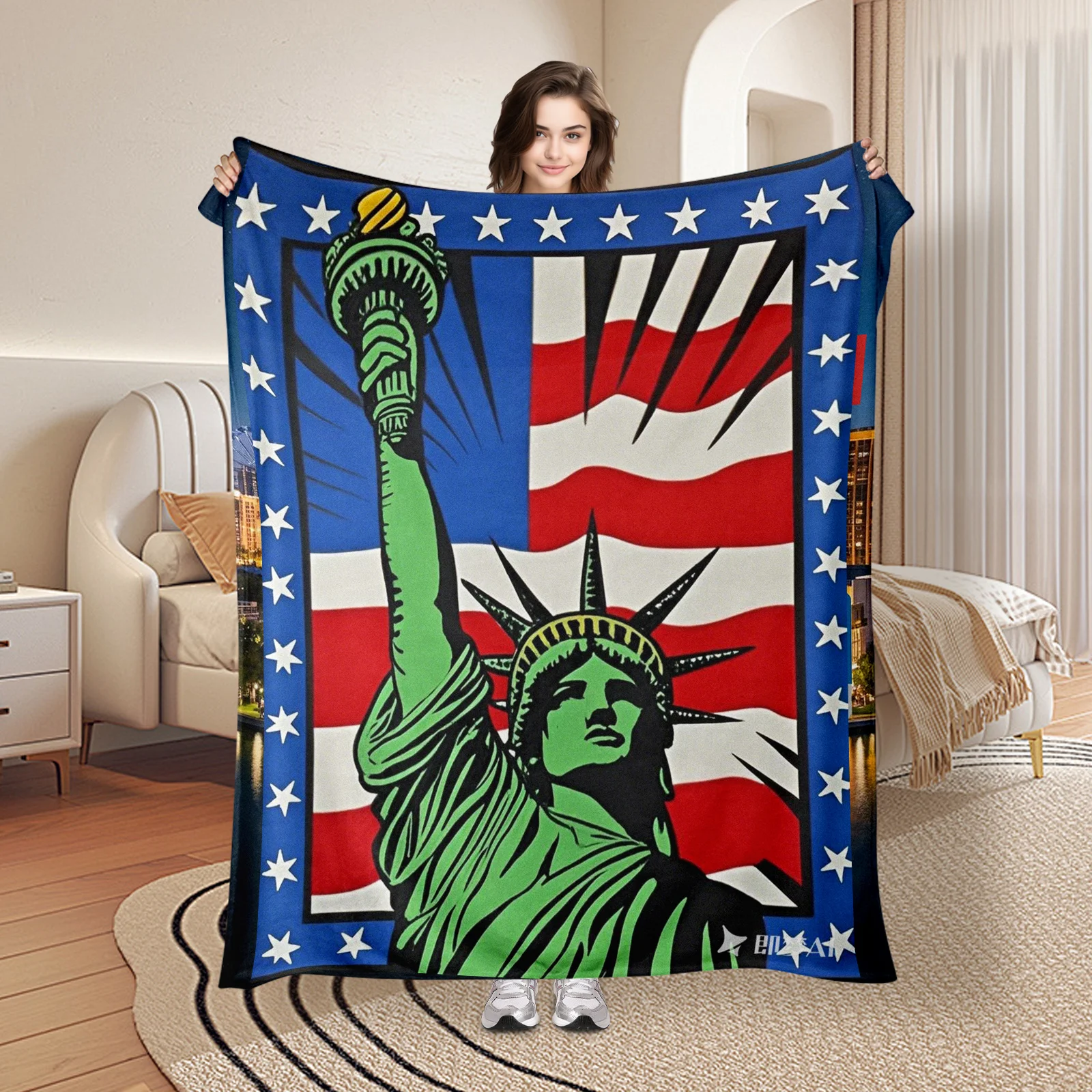 Blue And Black Star Pattern Statue Of Libertyd Blanket For Patriotic Enthusiasts And Stylish Home Decor Essentials
Blue And Black Star Pattern Statue Of Libertyd Blanket For Patriotic Enthusiasts And Stylish Home Decor Essentials