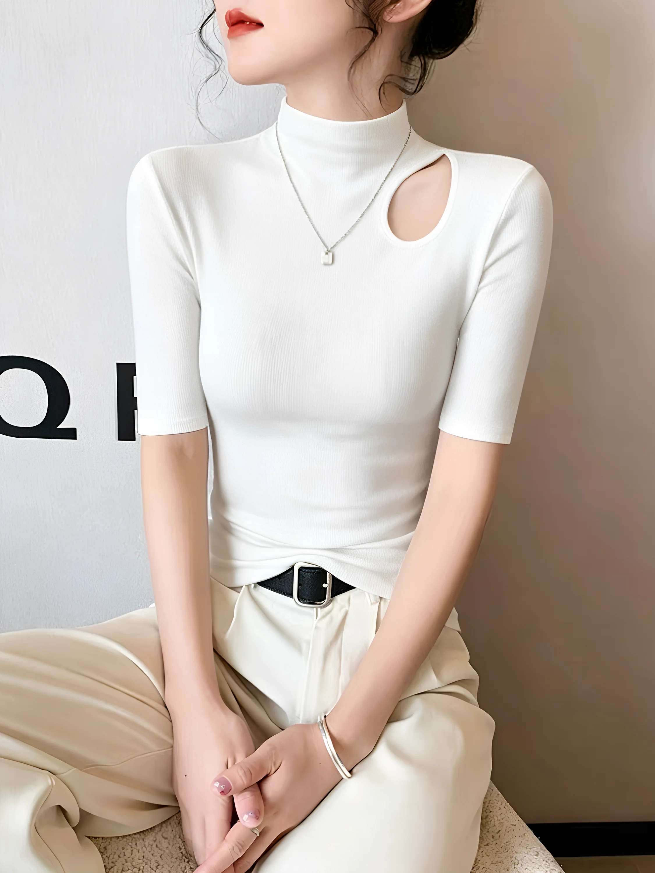 Slim Fit Hollow out Half Sleeve T-Shirt Women plus Size Base Shirt Five Quarter Sleeve Inner Wear Half Sleeve Top
Slim Fit Hollow out Half Sleeve T-Shirt Women plus Size Base Shirt Five Quarter Sleeve Inner Wear Half Sleeve Top