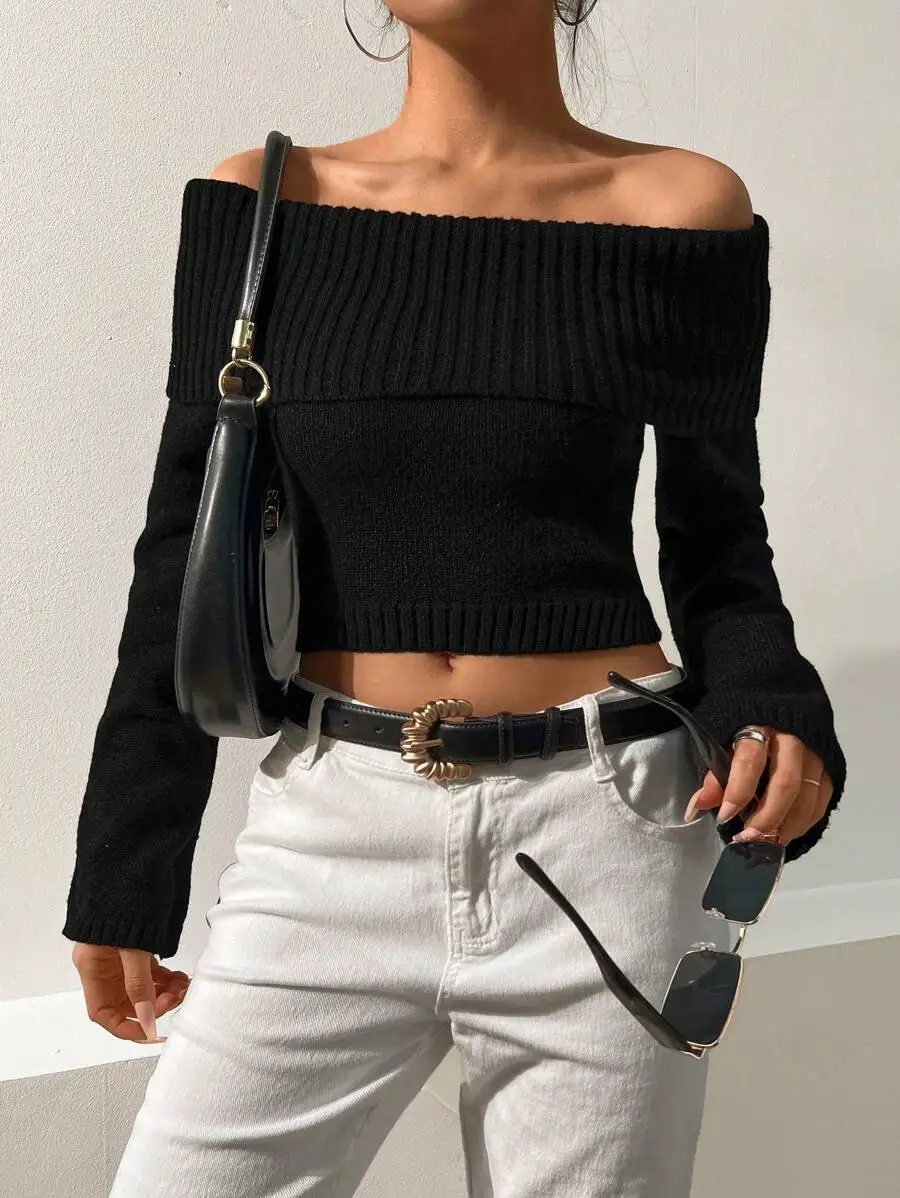 Womens Off-Shoulder Cropped Knit Sweater Solid Color Casual Autumn Winter
Womens Off-Shoulder Cropped Knit Sweater Solid Color Casual Autumn Winter